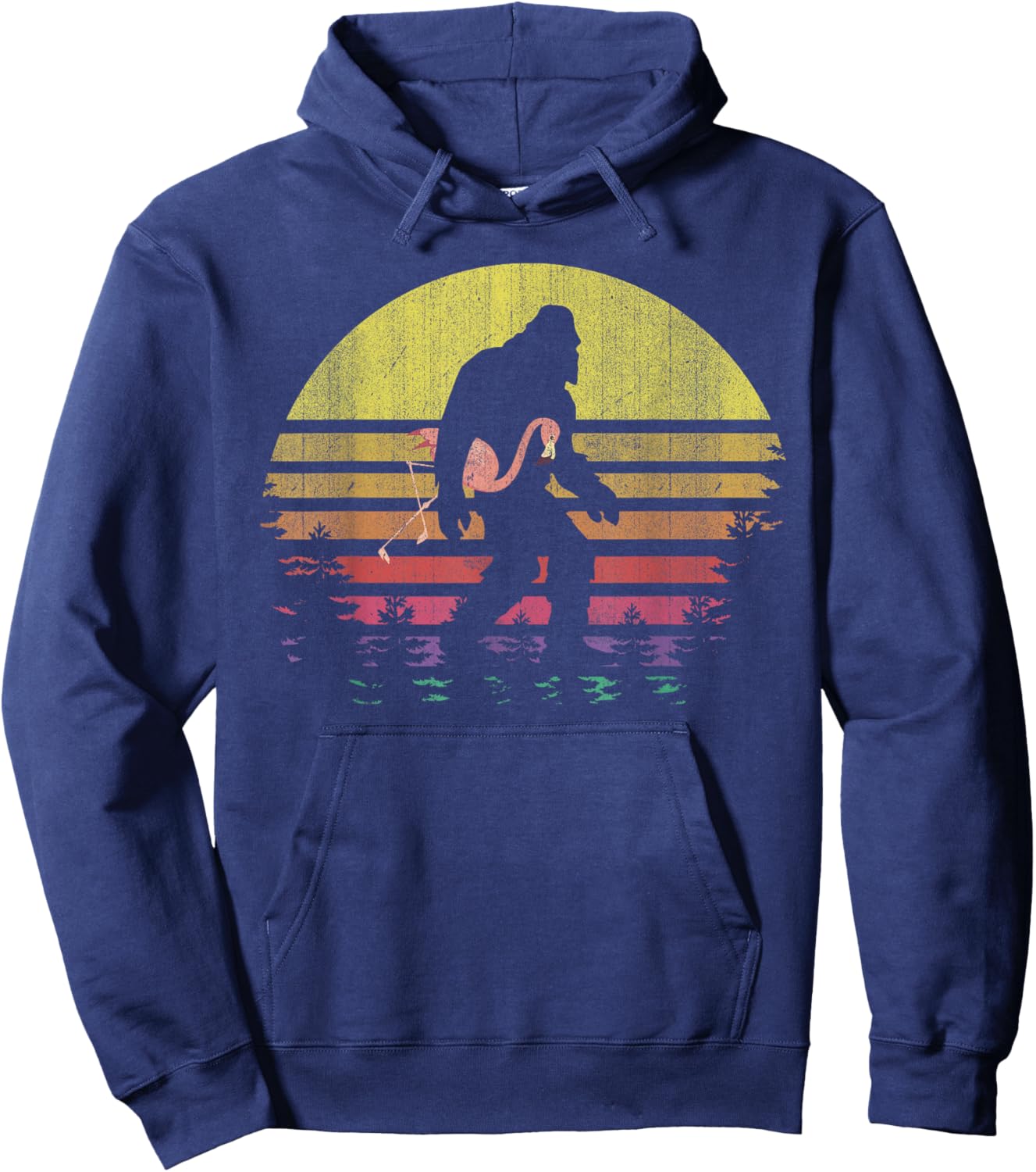 Bigfoot Flamingo Yeti Sasquatch Vintage Sunset Hoodie - Hoodie | Navy