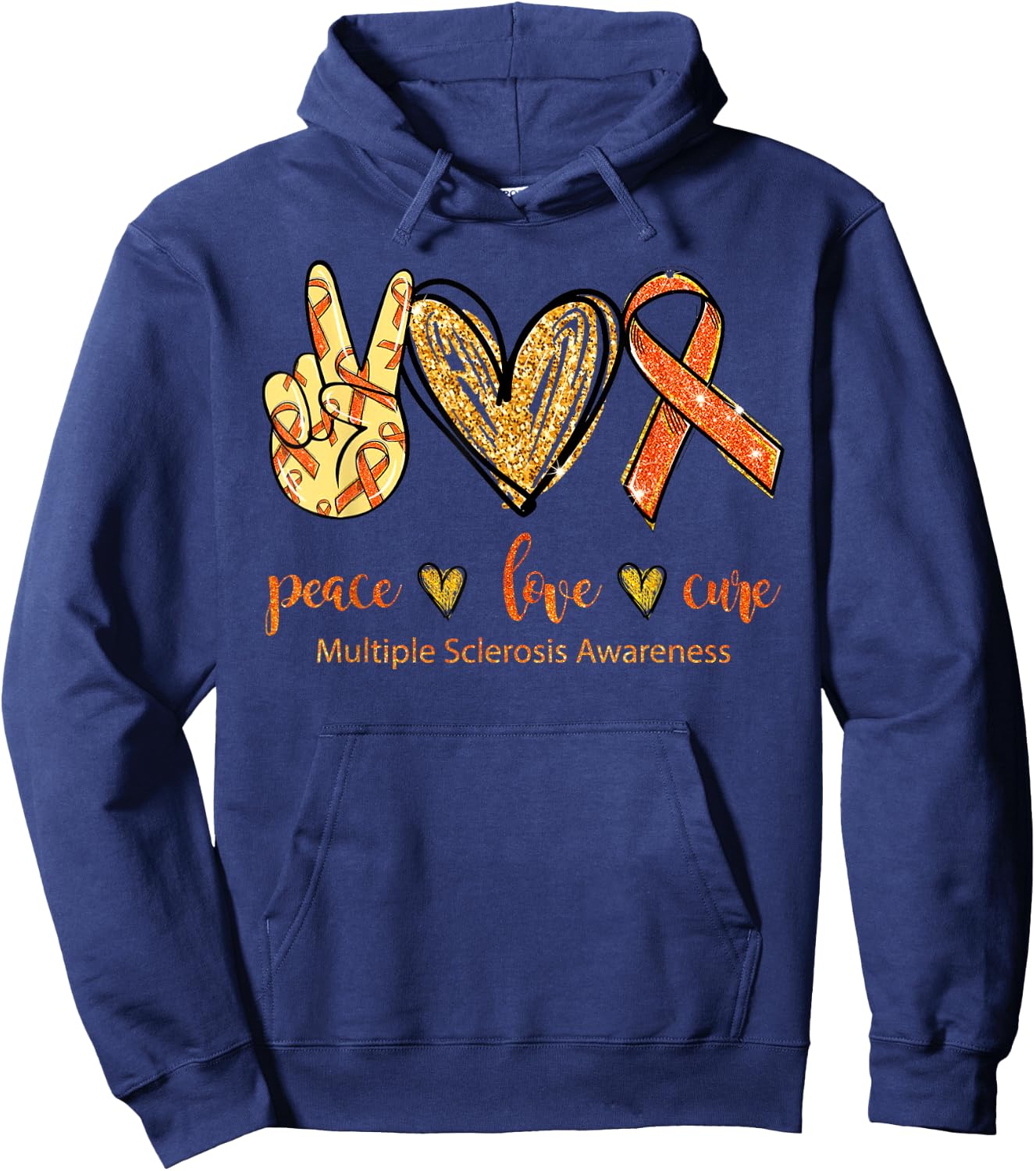 Peace Love Cure Multiple Sclerosis Awareness Hoodie - Hoodie | Navy