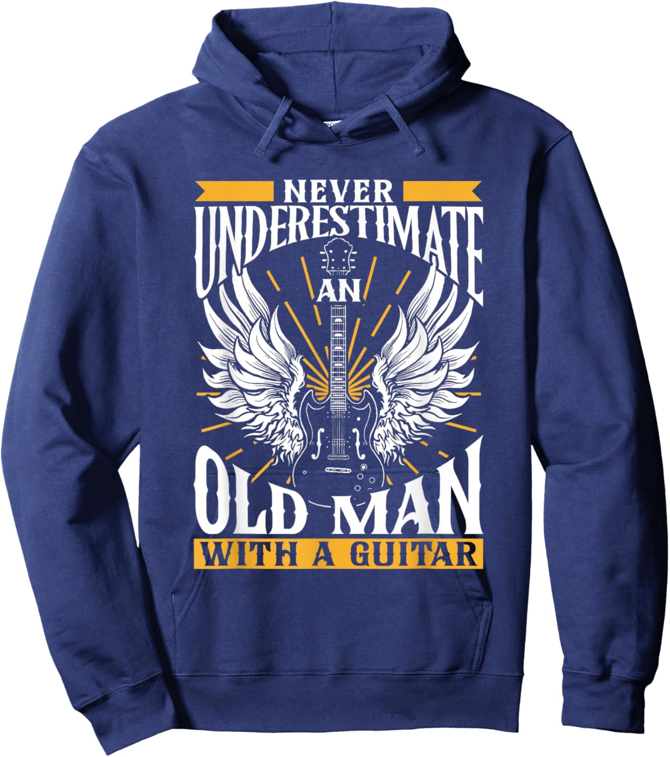 Playing Guitars Guitarists Instrument Men's Black Modern , Small, Short Sleeve, , Ribbed Cuff, Cotton 60% Polyester 40% Hoodie - Hoodie | Navy