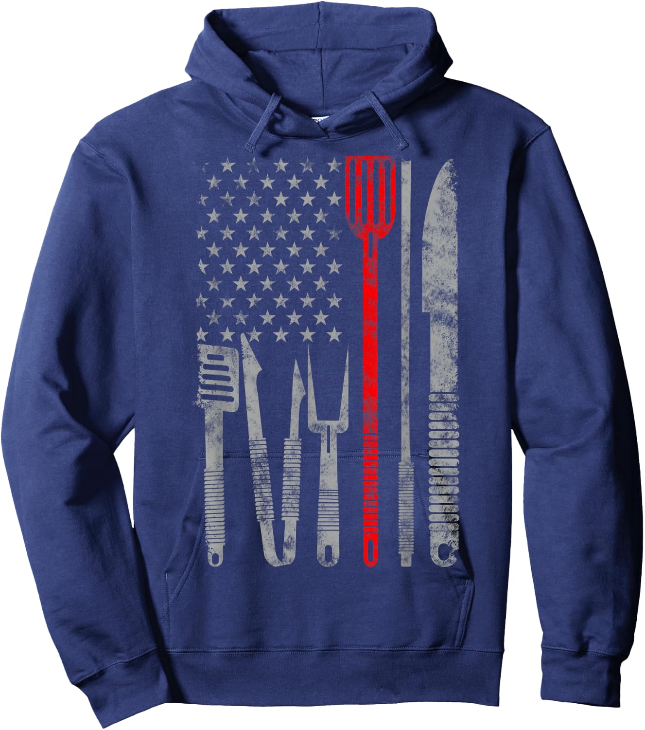 BBQ grill cooking chef thin red line USA flag gifts for chef Hoodie - Hoodie | Navy
