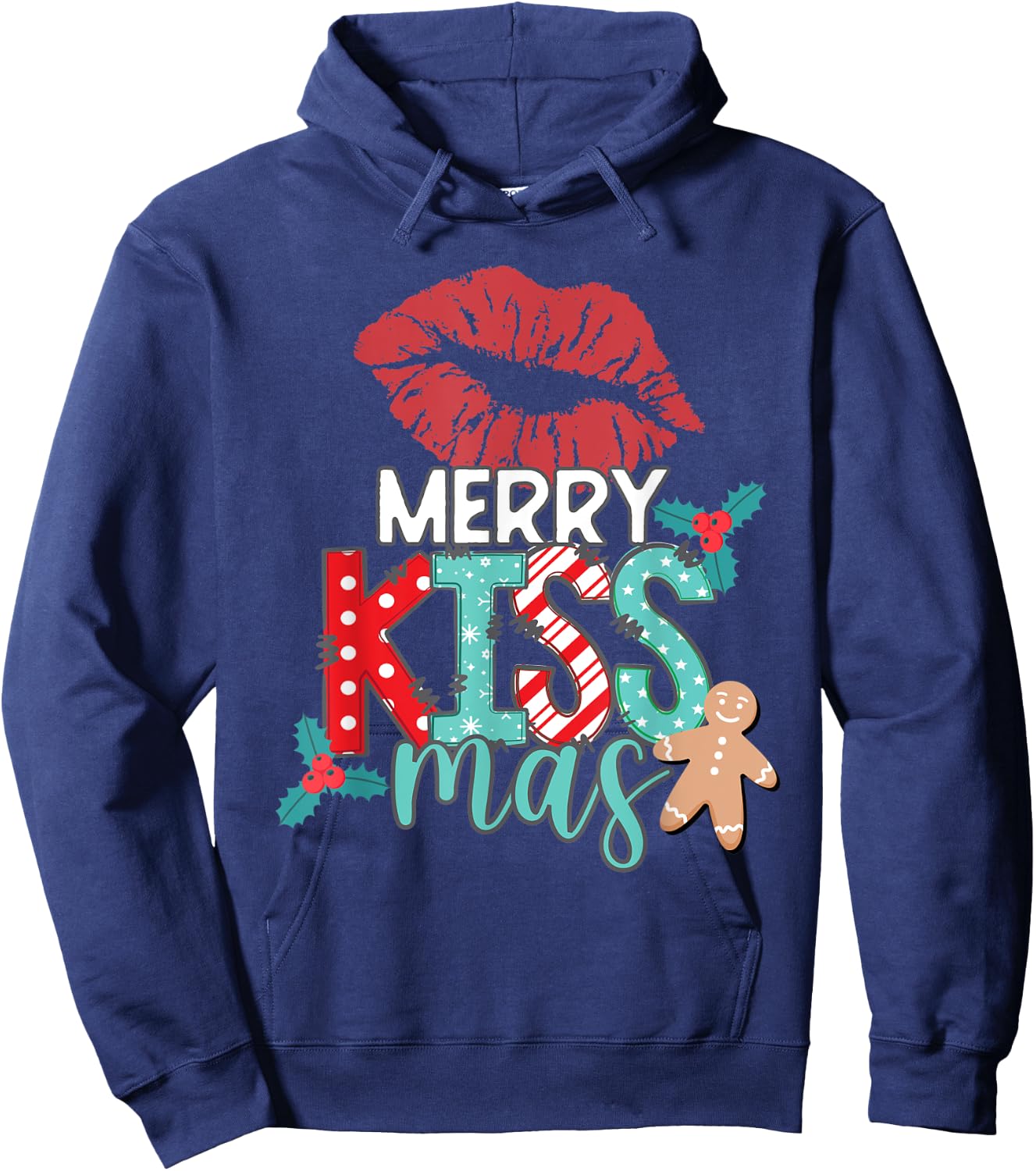 MERRY KISS-MAS Christmas Red Lips Holiday Kisses Love Xmas Hoodie - Hoodie | Navy