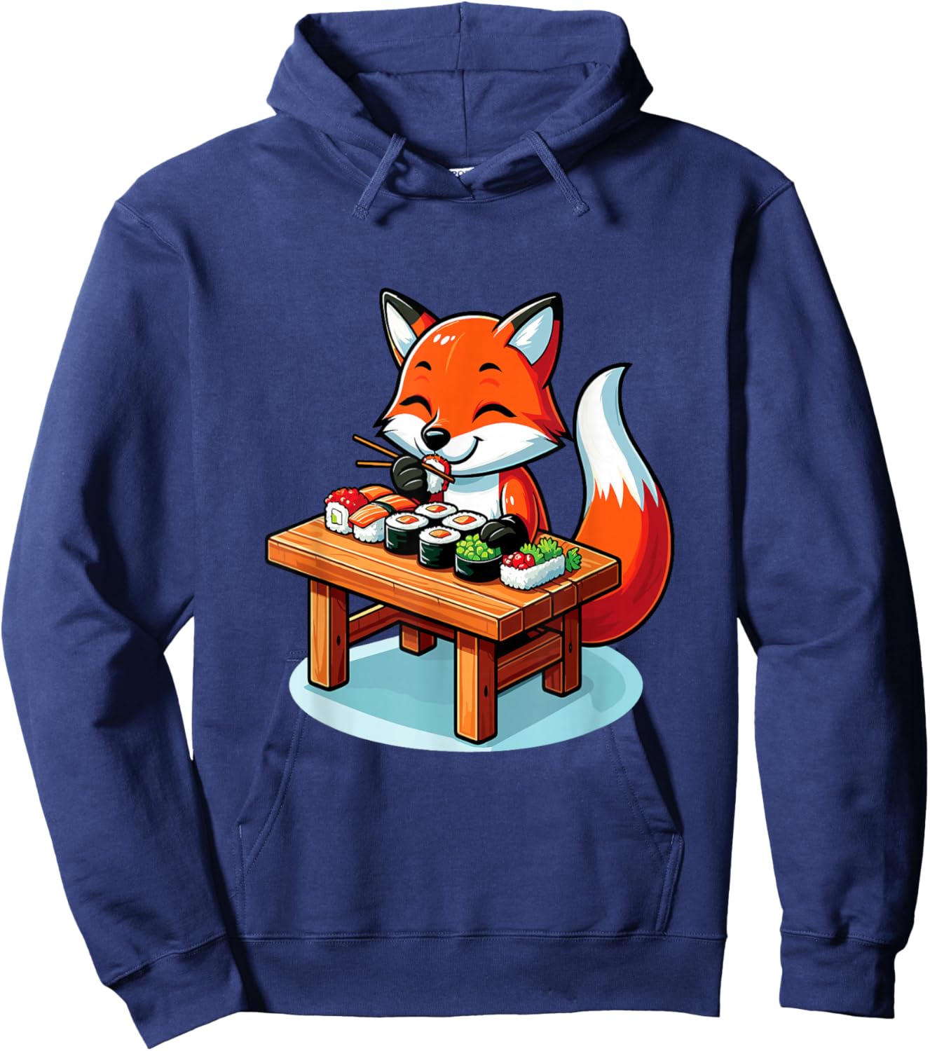 Cute Fox Eating Sushi Japanese Food Sushi Fox Lover Hoodie - Hoodie | Navy