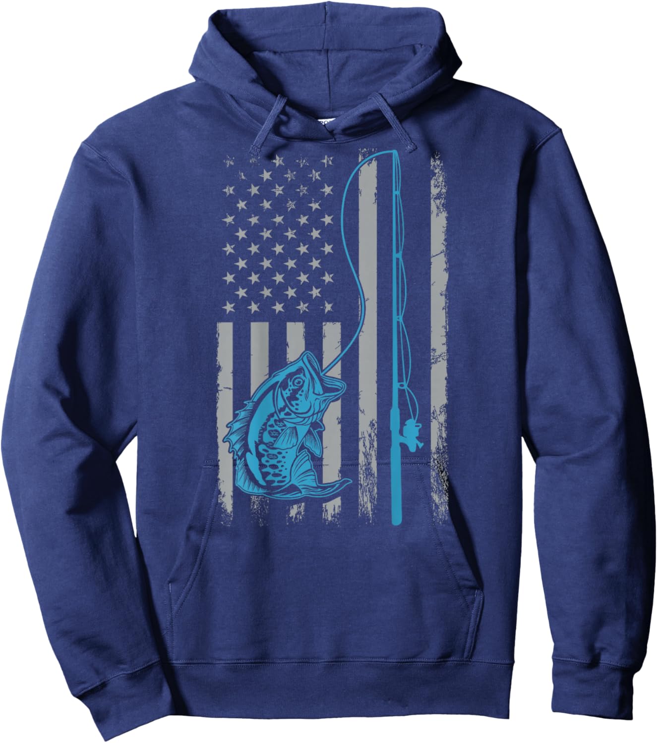 American Flag Fishing Rod Bass Fishing Vintage Fisherman Hoodie - Hoodie | Navy