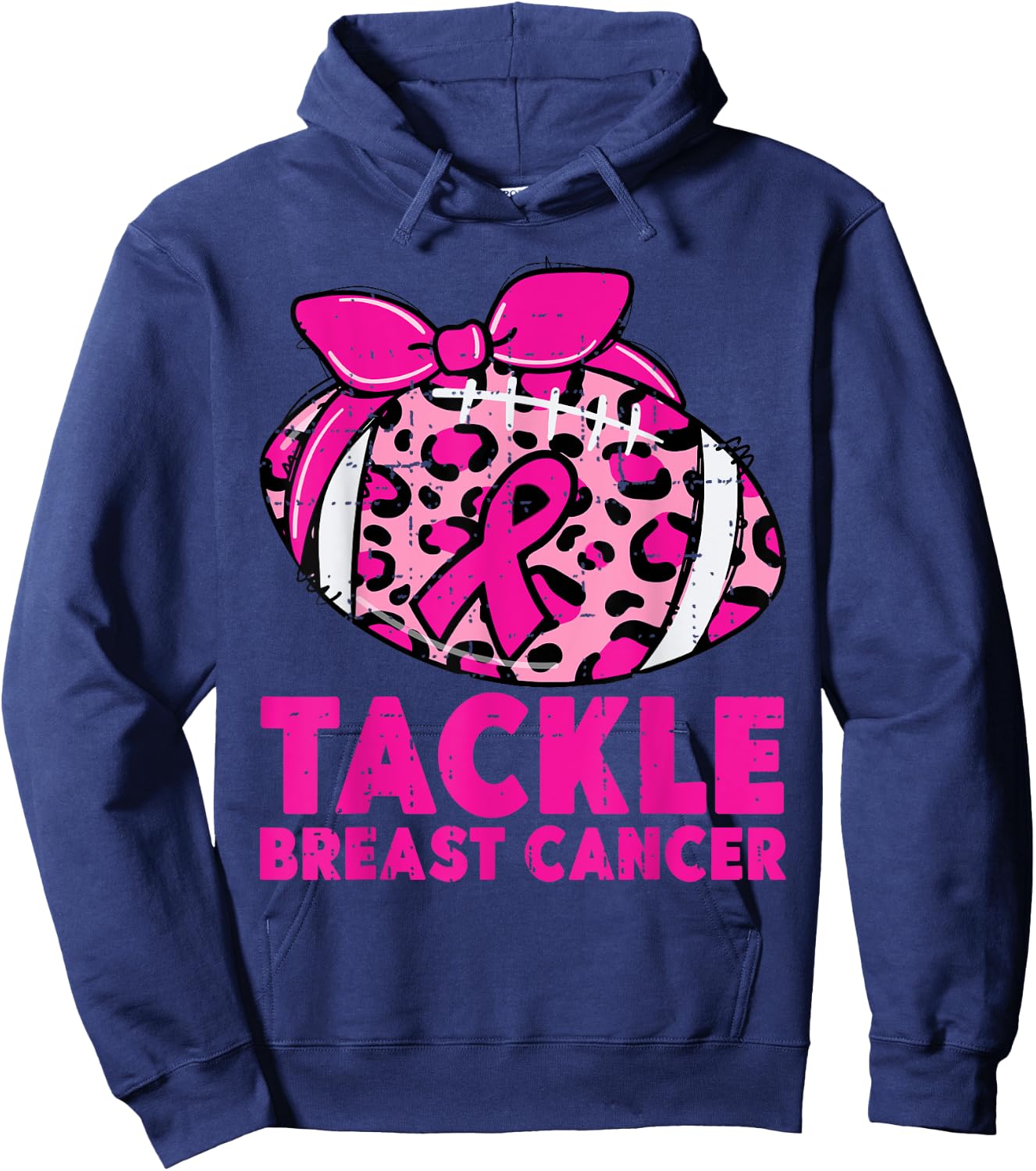 Tackle Breast Cancer Awareness Leopard Football Pink Ribbon Hoodie - Hoodie | Navy