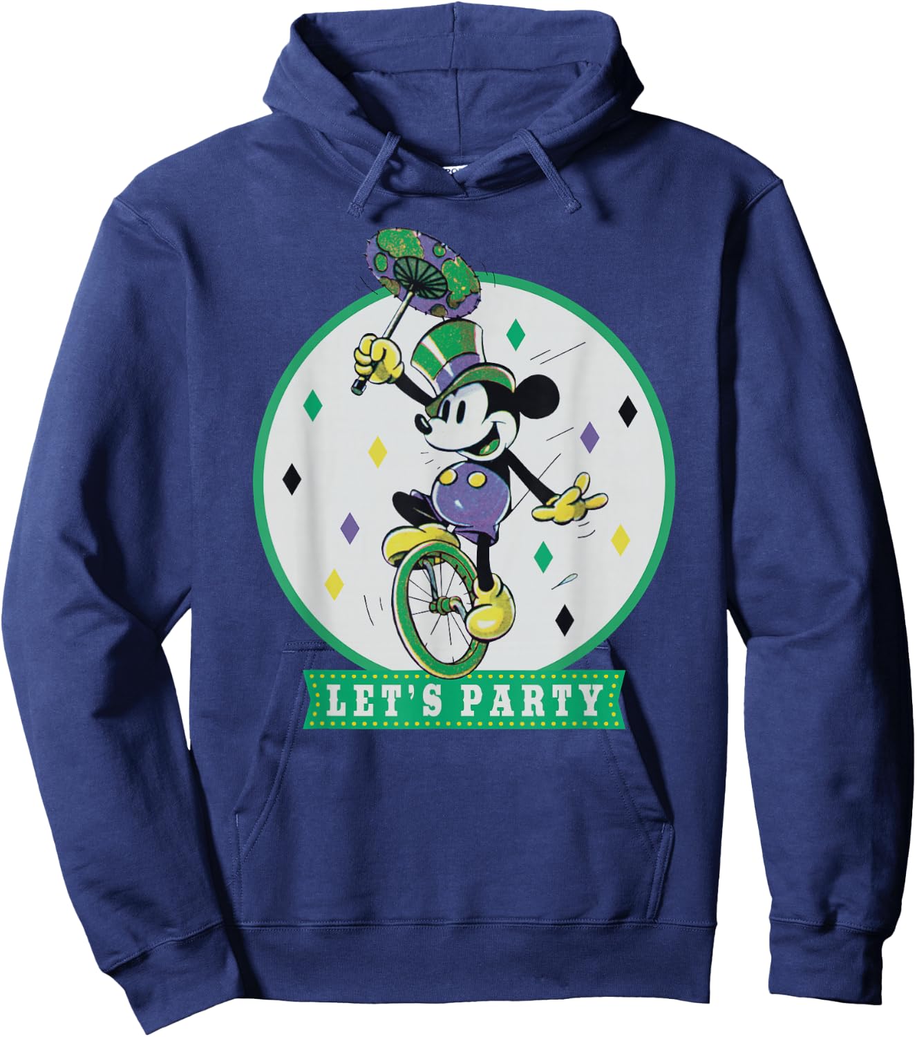 Disney Mickey Mouse Let's Party Mardi Gras Vintage Hoodie - Hoodie | Navy