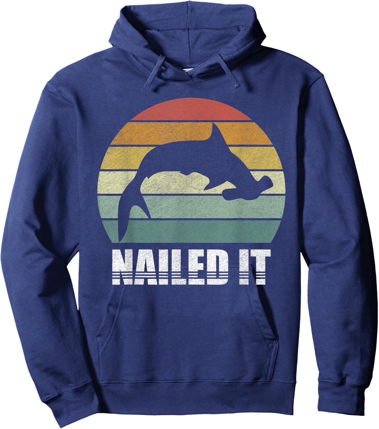 Retro Nailed It Hammerhead Shark Shirt Funny Shark Vintage Hoodie - Hoodie | Navy