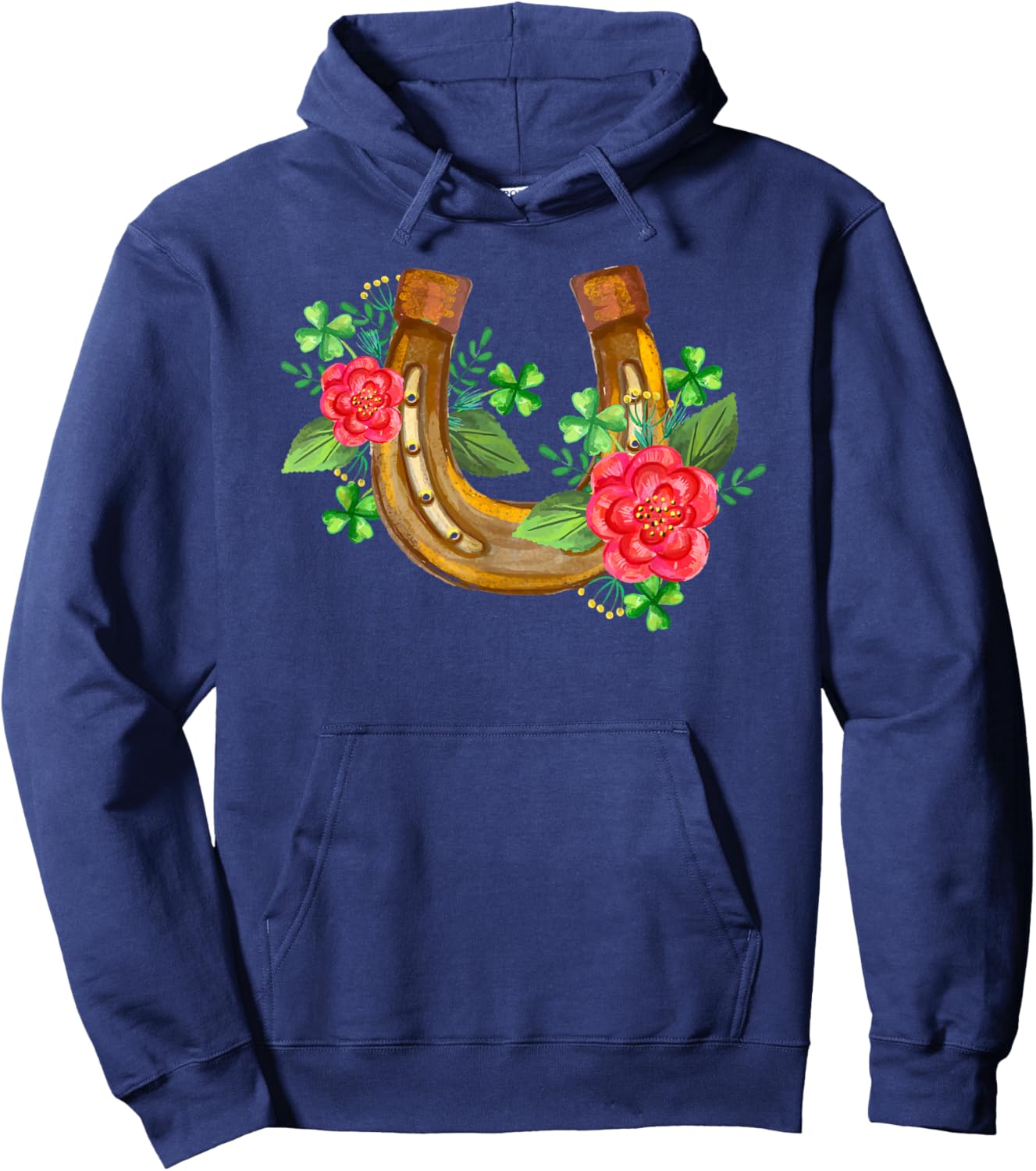 Good Luck Horseshoe Shamrock Horse Lover St. Patrick's Day Hoodie - Hoodie | Navy