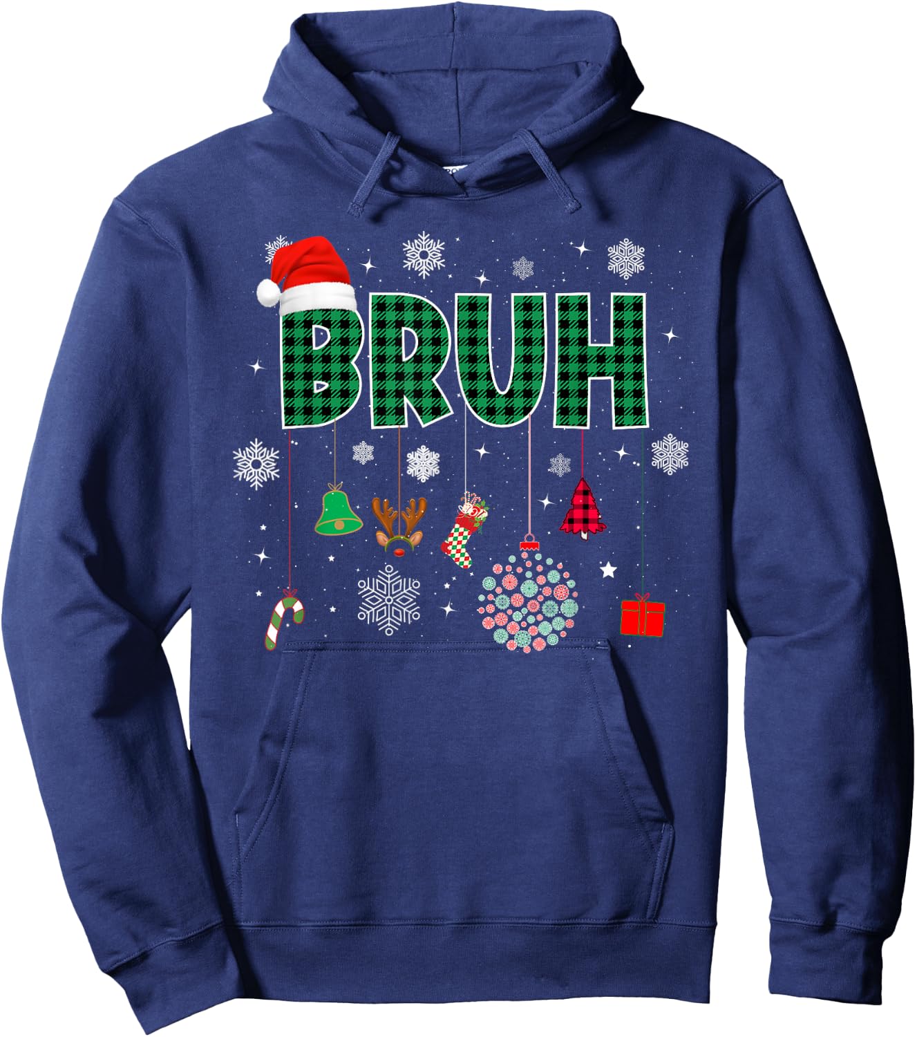 Bruh Christmas Green Plaid Boys Kids Girls Xmas Pajamas Hoodie - Hoodie | Navy