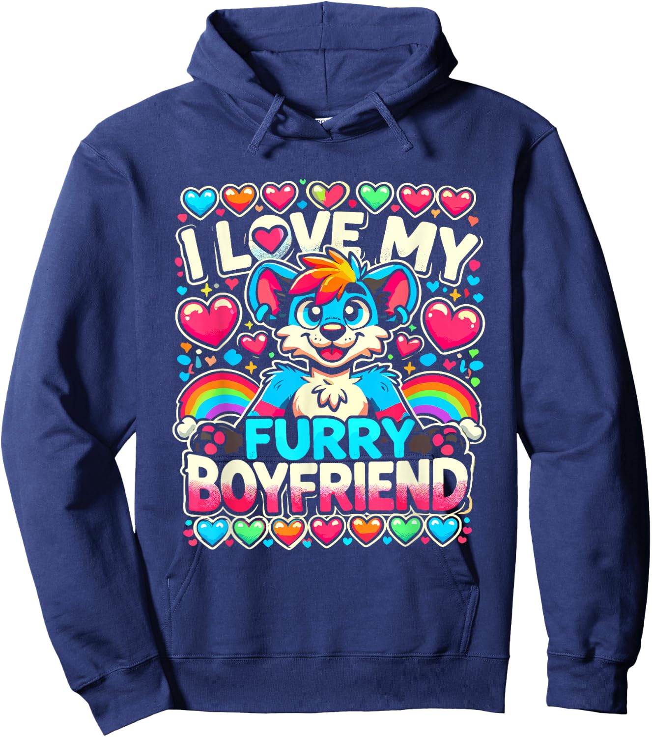 I Love My Furry Boyfriend Anthropomorphism Fursuiter Hoodie - Hoodie | Navy