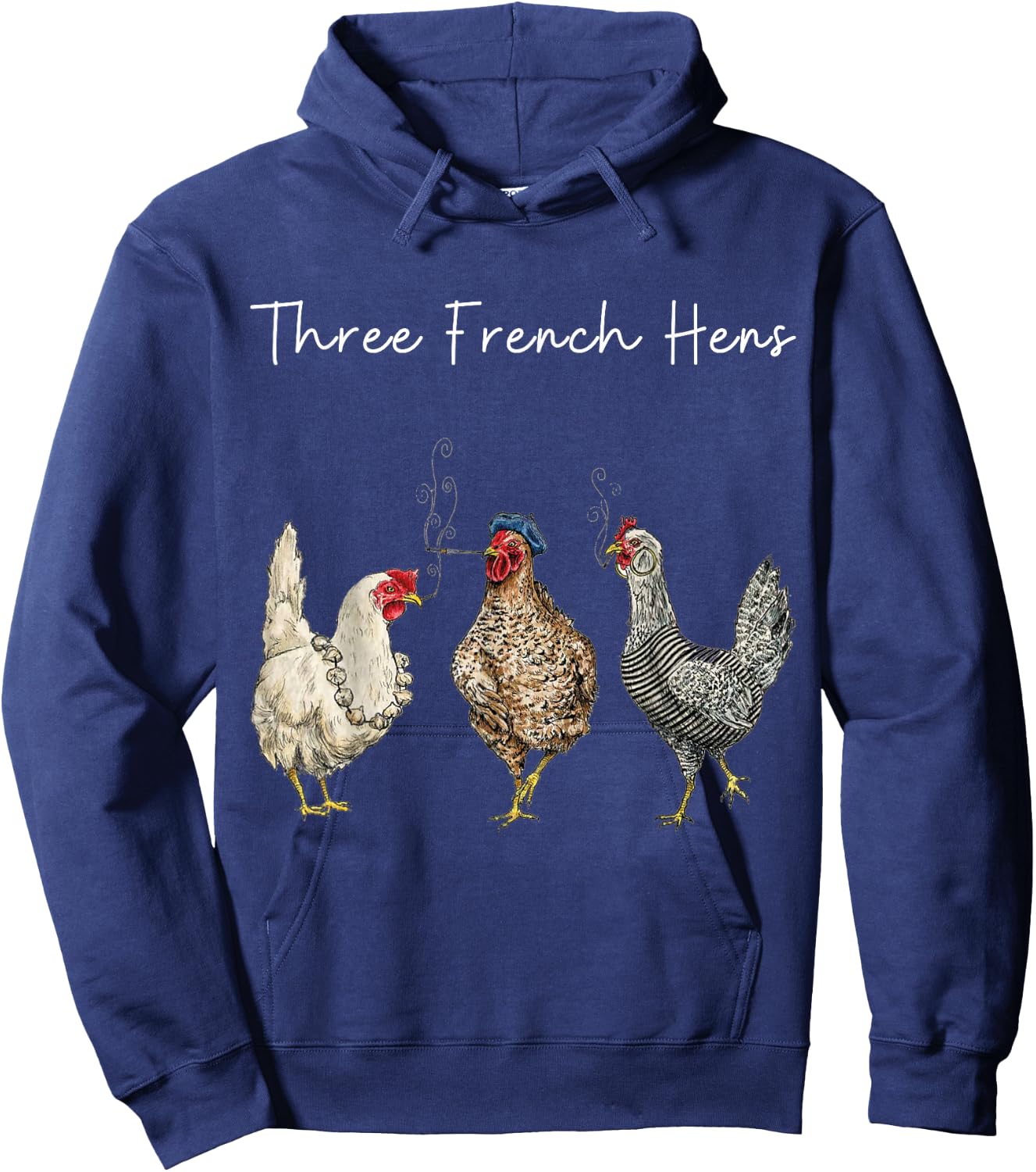 Funny Christmas Pun Three French Hens Chicken Puns Hoodie - Hoodie | Navy