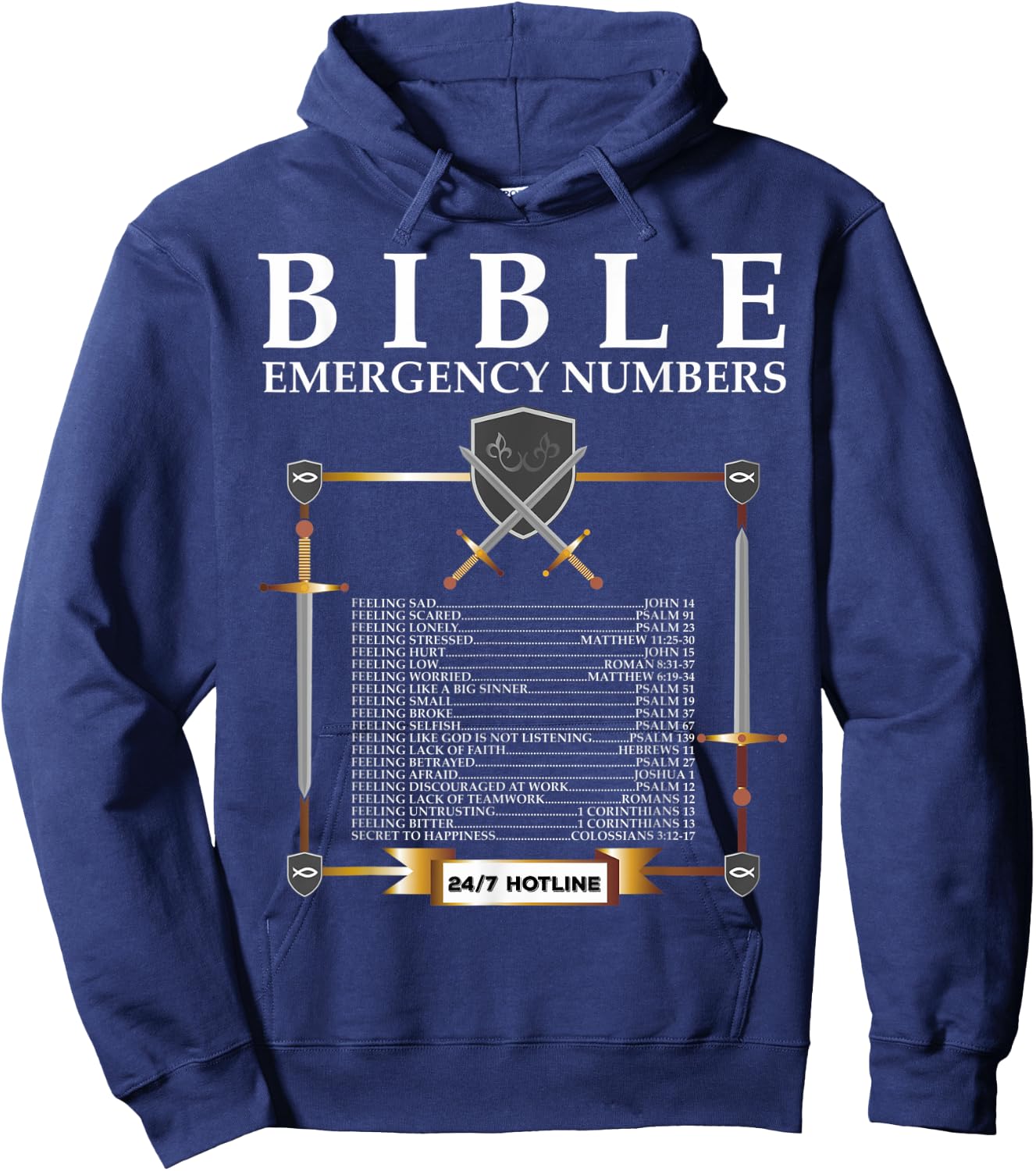 Bible Emergency Hotline Numbers - Cool Christian Bible Verse Hoodie - Hoodie | Navy
