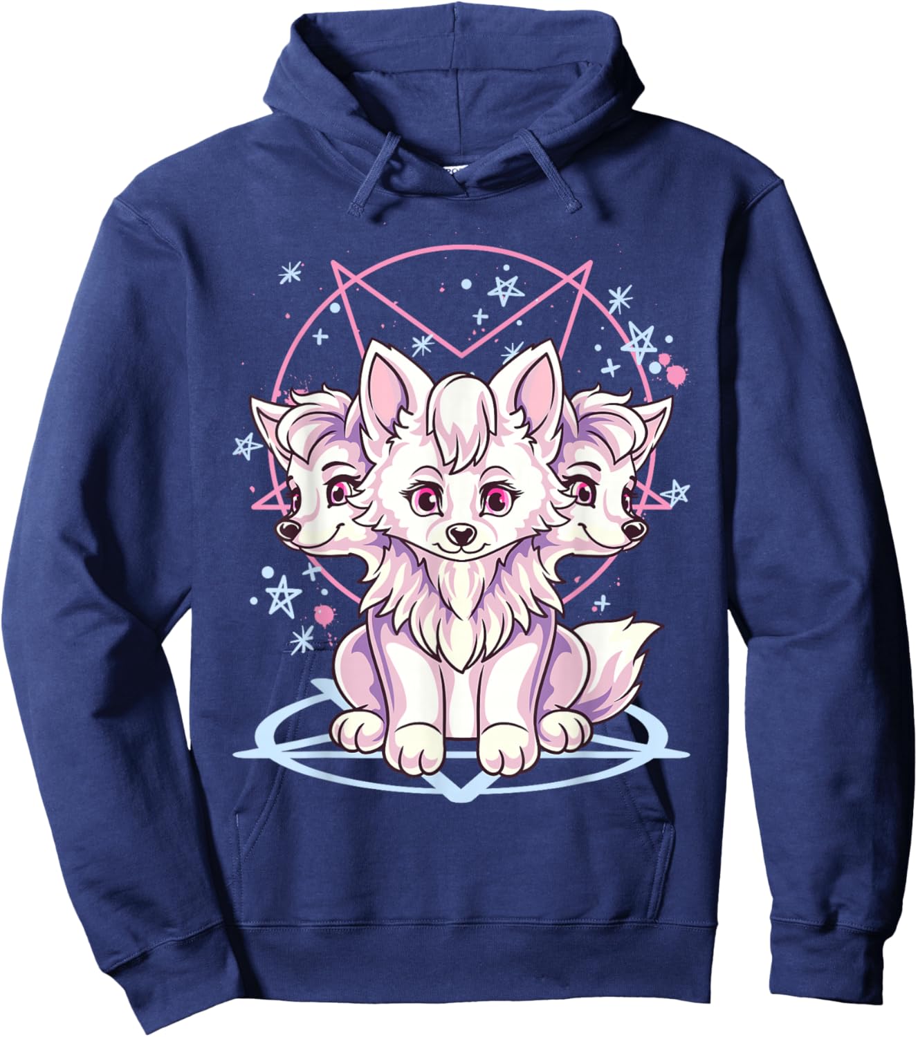 Cute Kawaii Creepy Pastel Goth 3 Headed Cerberus Dog Anime Women Girls Kids Hoodie - Hoodie | Navy