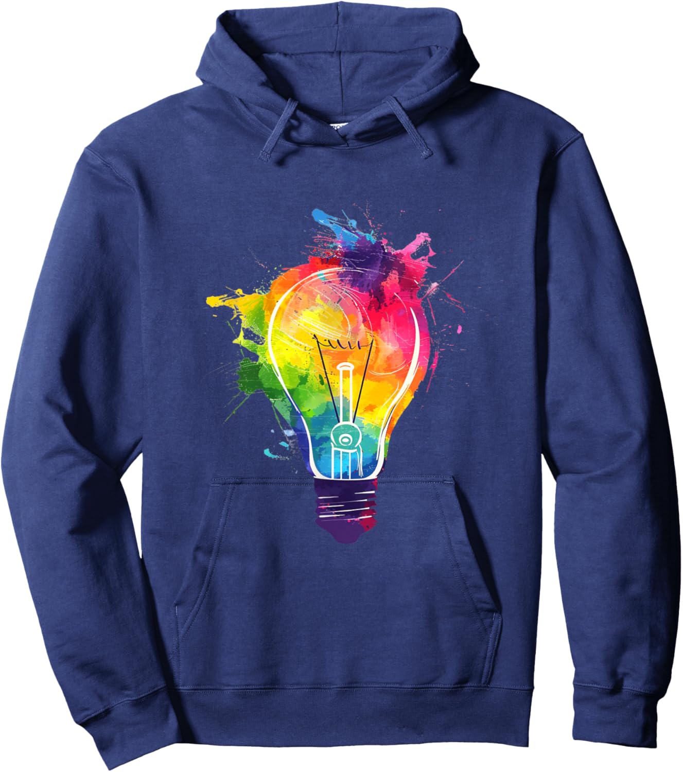 Creative Colorful Light Bulb Artistic Paint Splash Hoodie - Hoodie | Navy