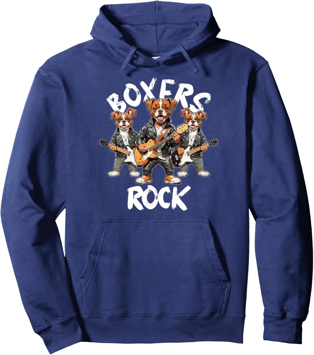Boxers Rock Cool Boxer Dog Trio Rocking Playing Guitar Men Women Kids Hoodie - Hoodie | Navy