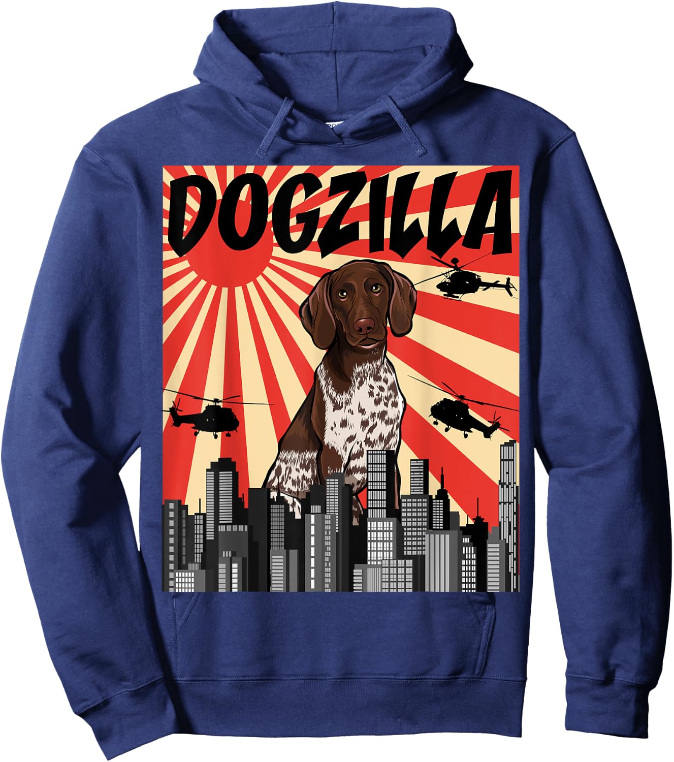 Funny Retro Japanese Dogzilla German Shorthaired Pointer Hoodie - Hoodie | Navy