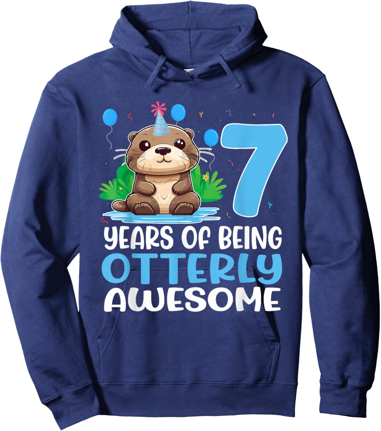 7 Years Of Being Otterly Awesome 7th Birthday Cute Otter Hoodie - Hoodie | Navy