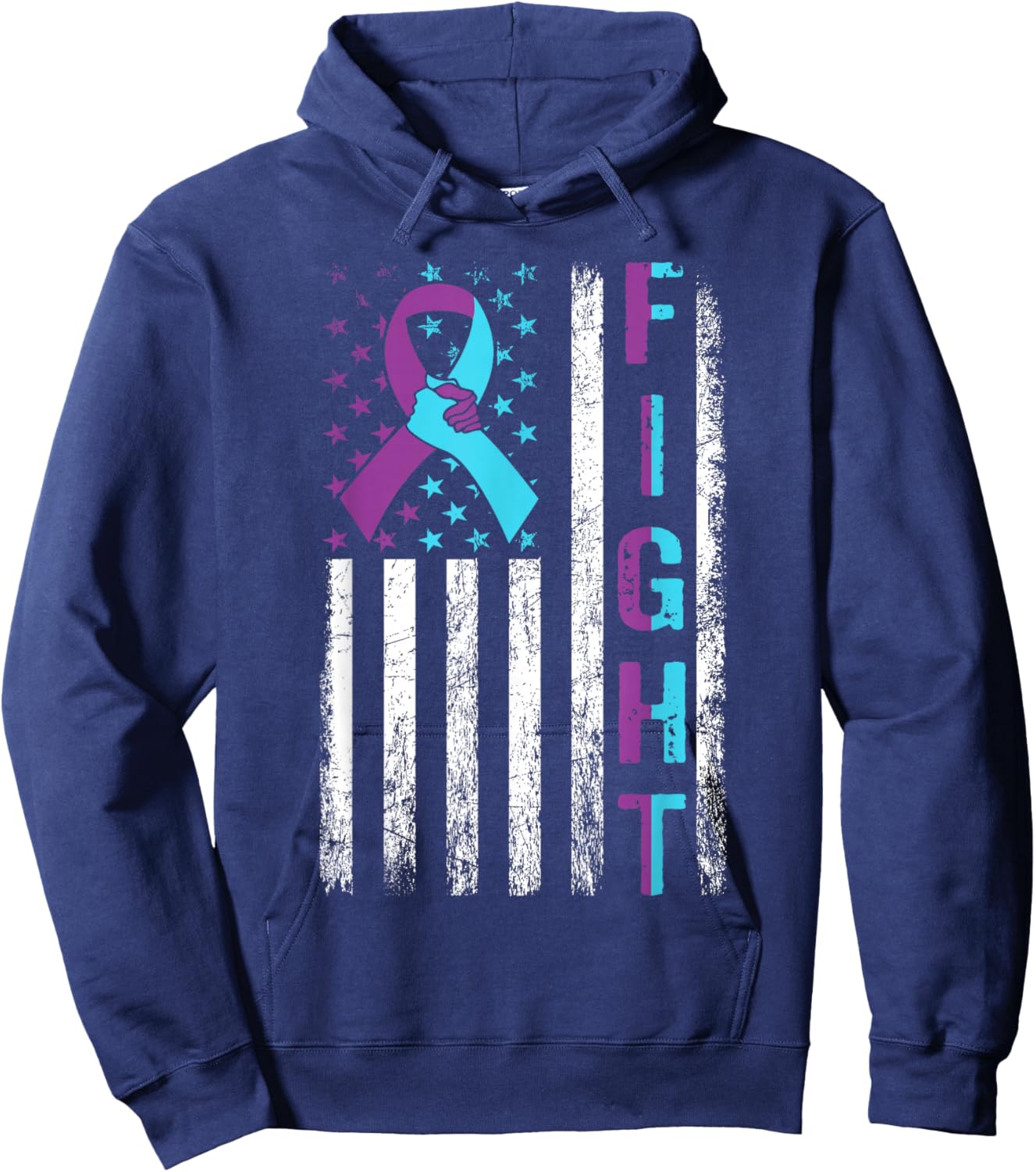FIGHT Suicide Prevention Awareness American Flag Ribbon Hoodie - Hoodie | Navy