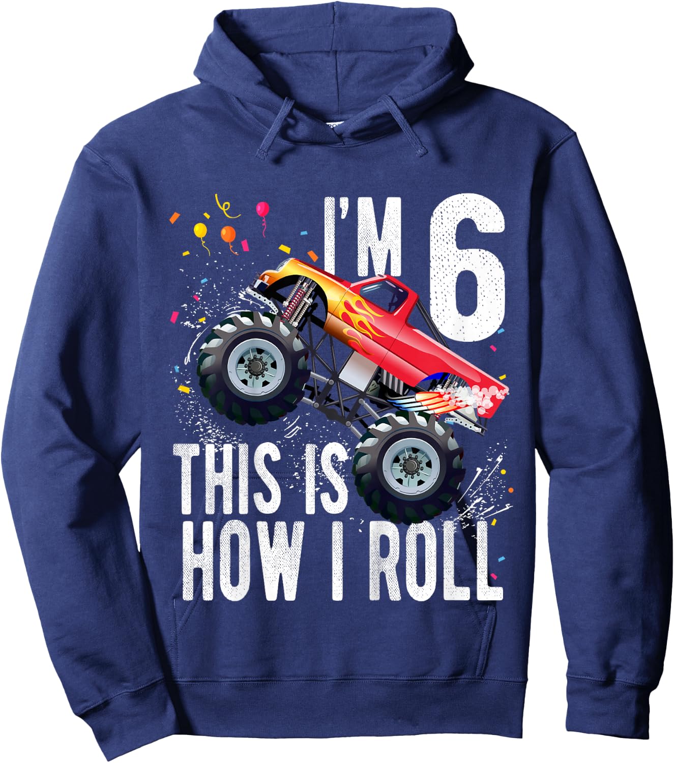 Kids 6 Year Old 6th Birthday Boy Monster Truck Car Hoodie - Hoodie | Navy