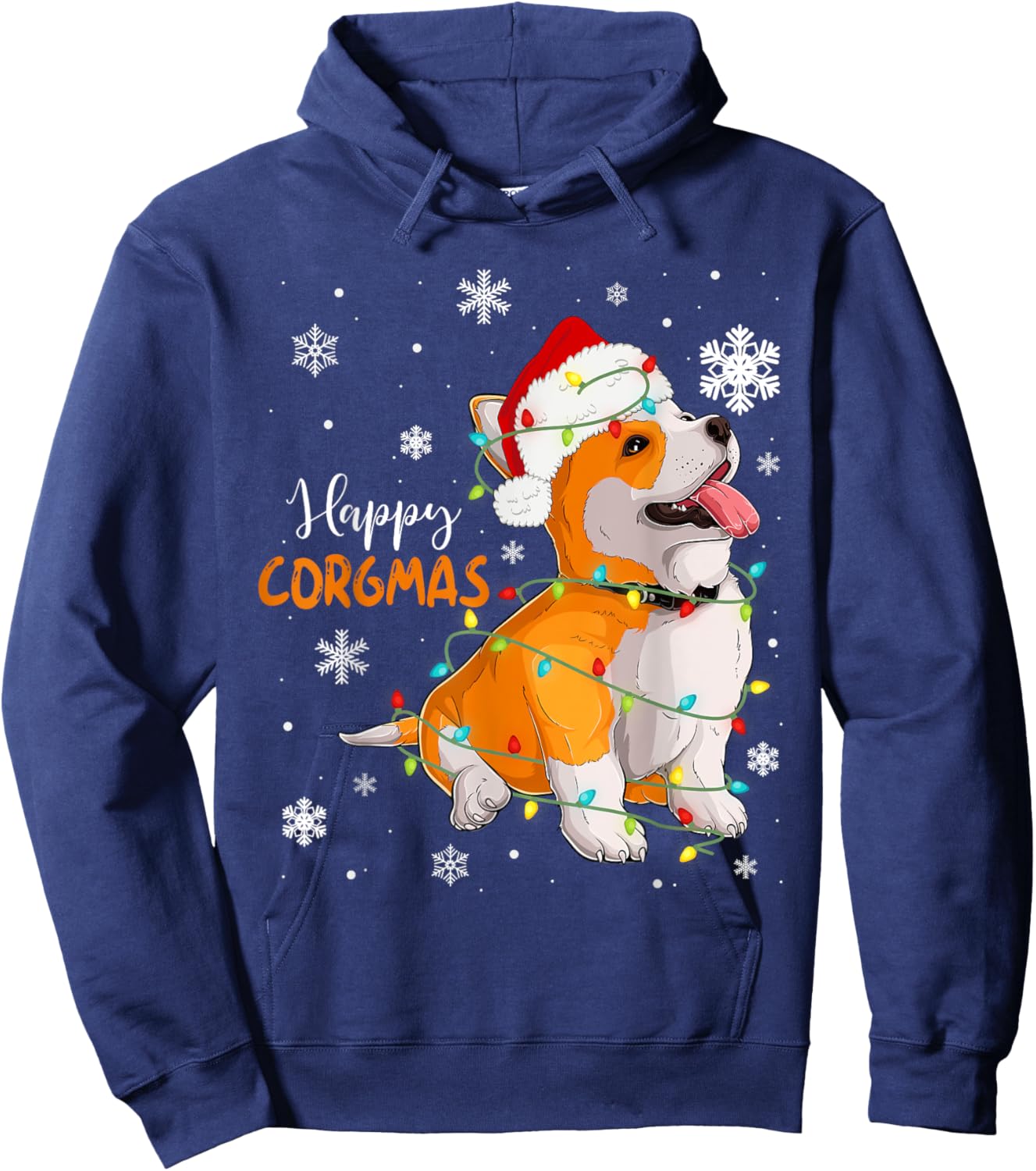 Corgi Christmas Tree Light Santa Hat Dog Gift Kid Girl Women Hoodie - Hoodie | Navy