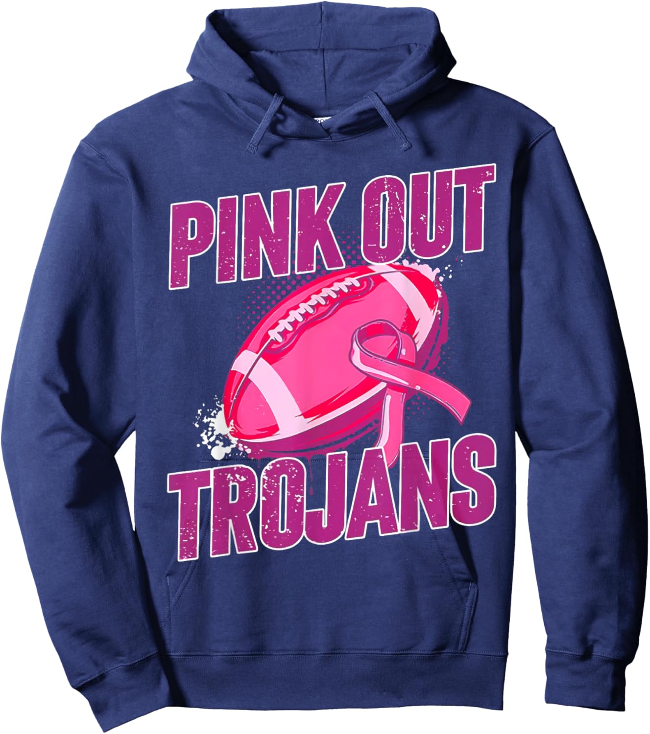 Trojans Pink Out Football Tackle Breast Cancer Hoodie - Hoodie | Navy