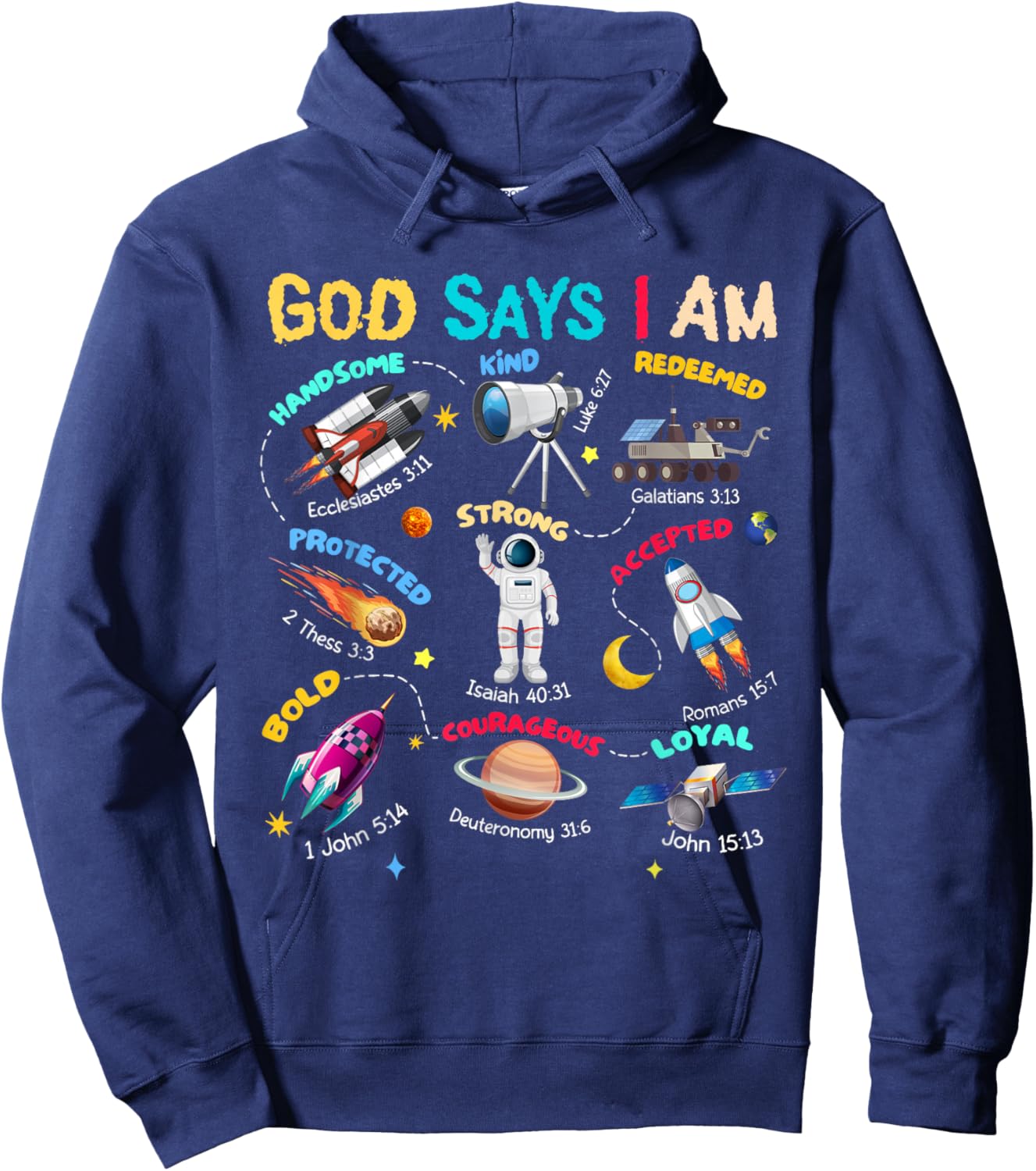 God Says I Am Planets Science Solar Star System Christ Bible Hoodie - Hoodie | Navy