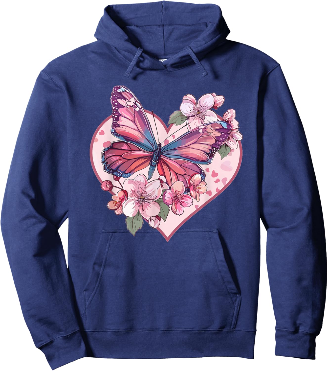 Colorful Butterfly With Flowers I Butterfly Hoodie - Hoodie | Navy