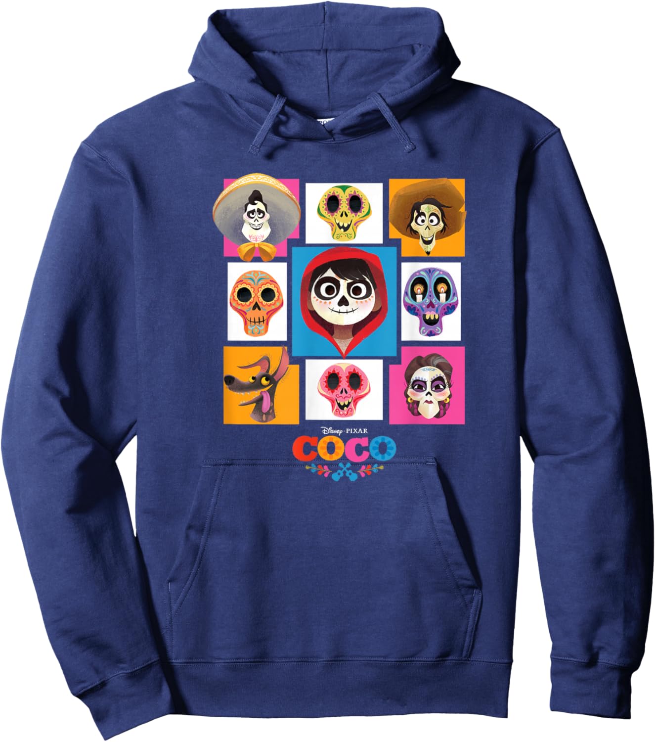 Disney Pixar Coco Main Characters Group Shot Chest Panels Hoodie - Hoodie | Navy