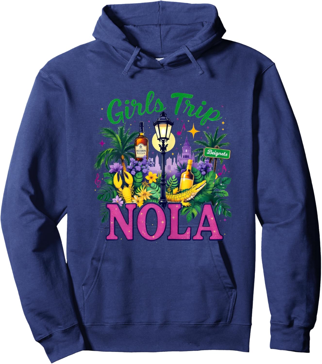 Girls Trip Nola Mardi Gras Women Girl Mardi Gras Mask Beads Hoodie - Hoodie | Navy