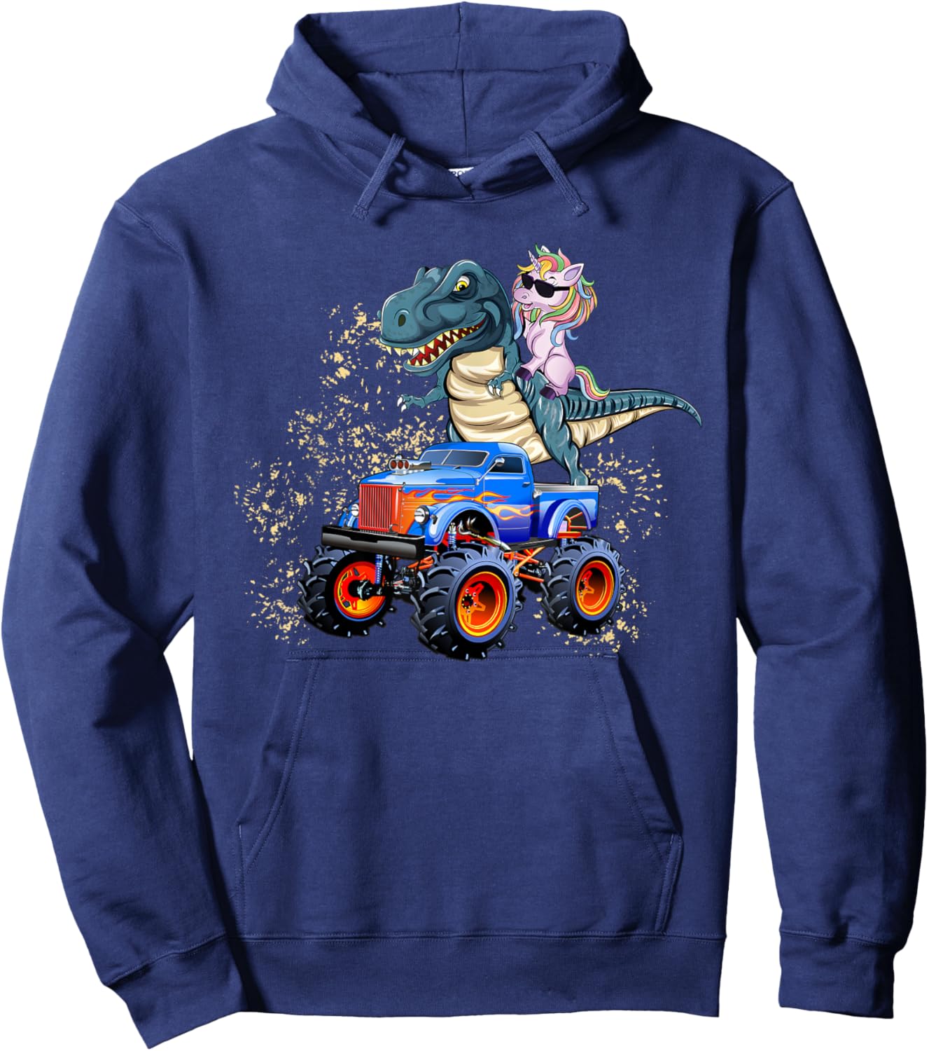 Unicorn Riding T rex Monster Truck Boys Girls Unicorn Hoodie - Hoodie | Navy