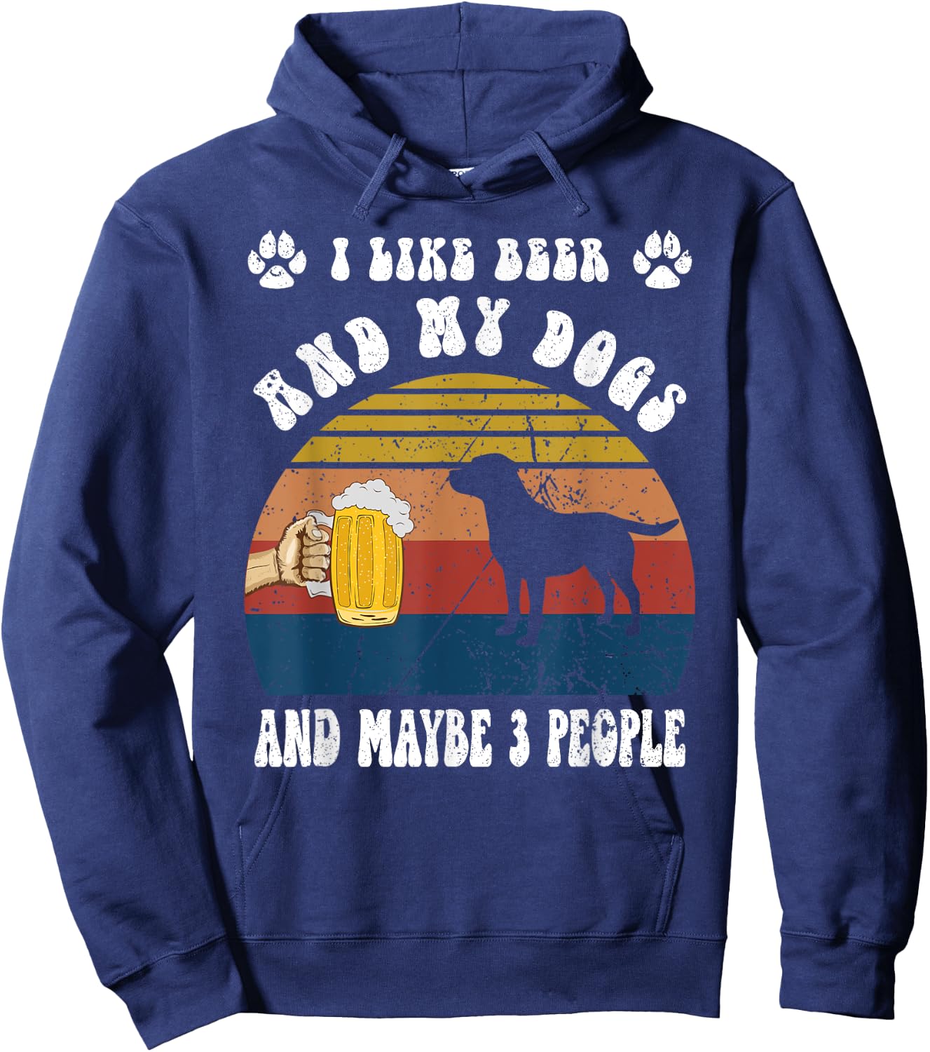 Vintage I Like Beer & My Labrador Dogs & Maybe 3 People Hoodie - Hoodie | Navy