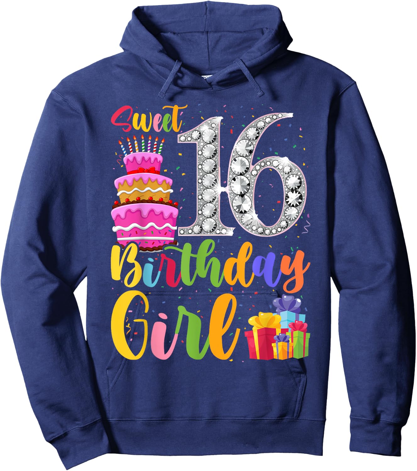 Cute Pink Black "Sweet 16" Style I 16th Birthday Idea Hoodie - Hoodie | Navy