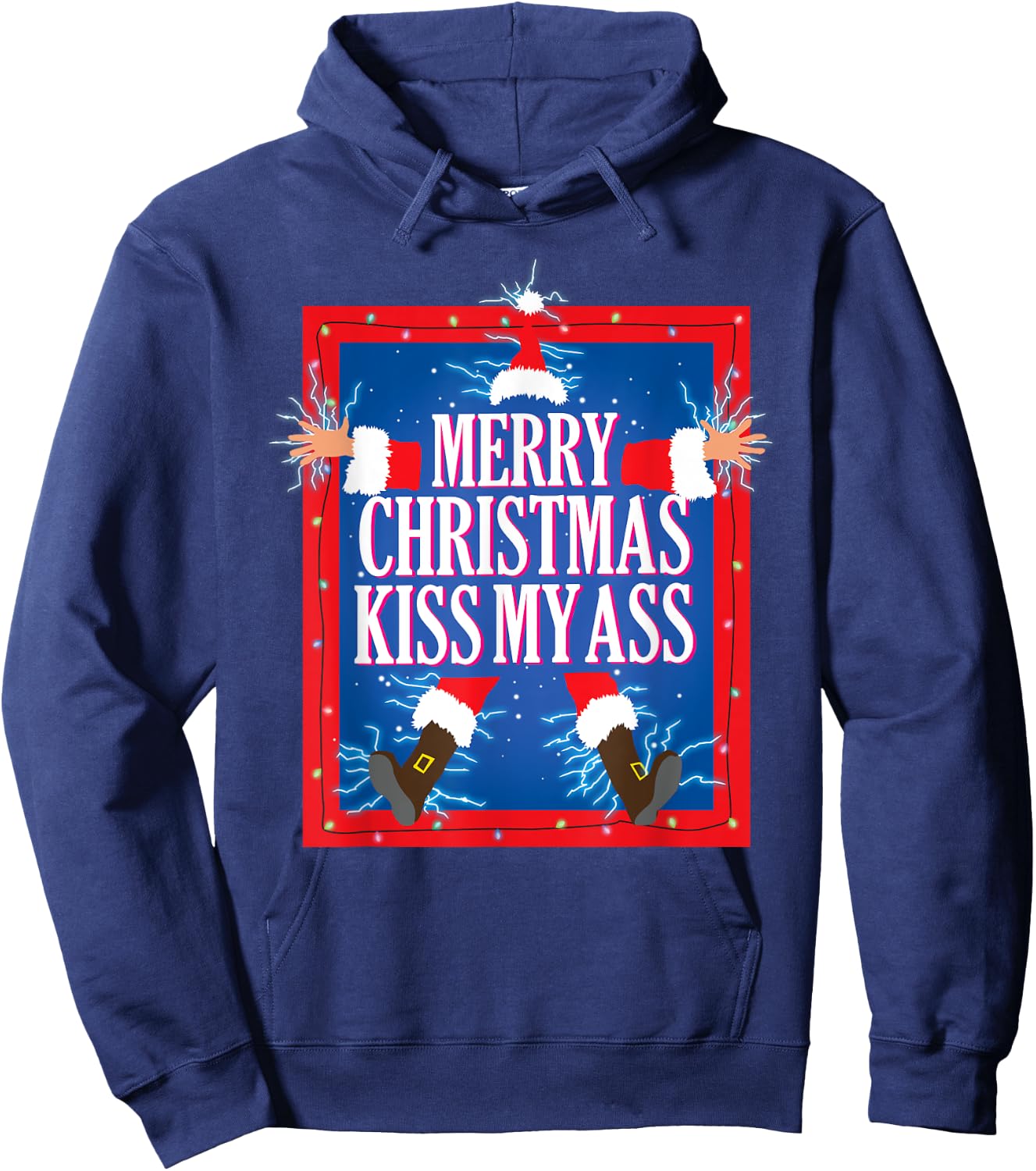 Merry Christmas Kiss My Ass Funny Christmas Vacation Movie Hoodie - Hoodie | Navy