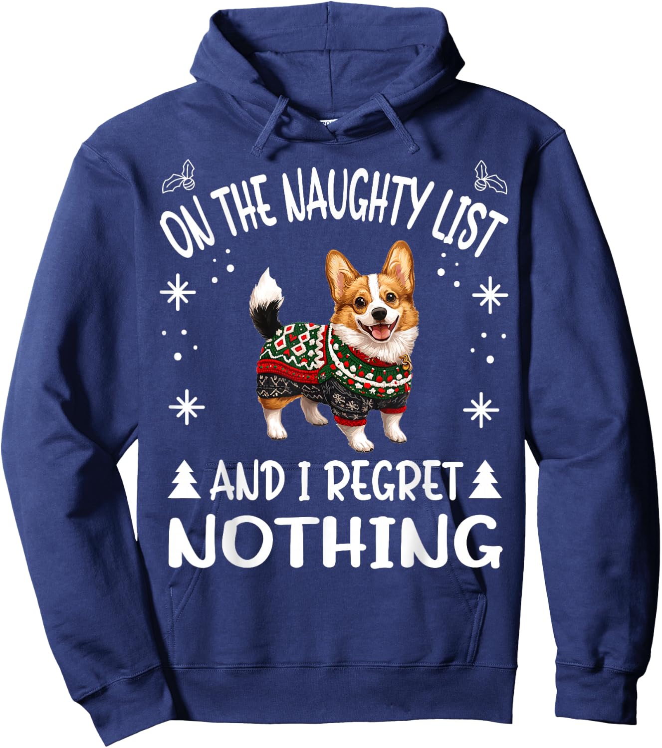 Cute Cardigan Welsh Corgi Dog Christmas On The Naughty List Hoodie - Hoodie | Navy