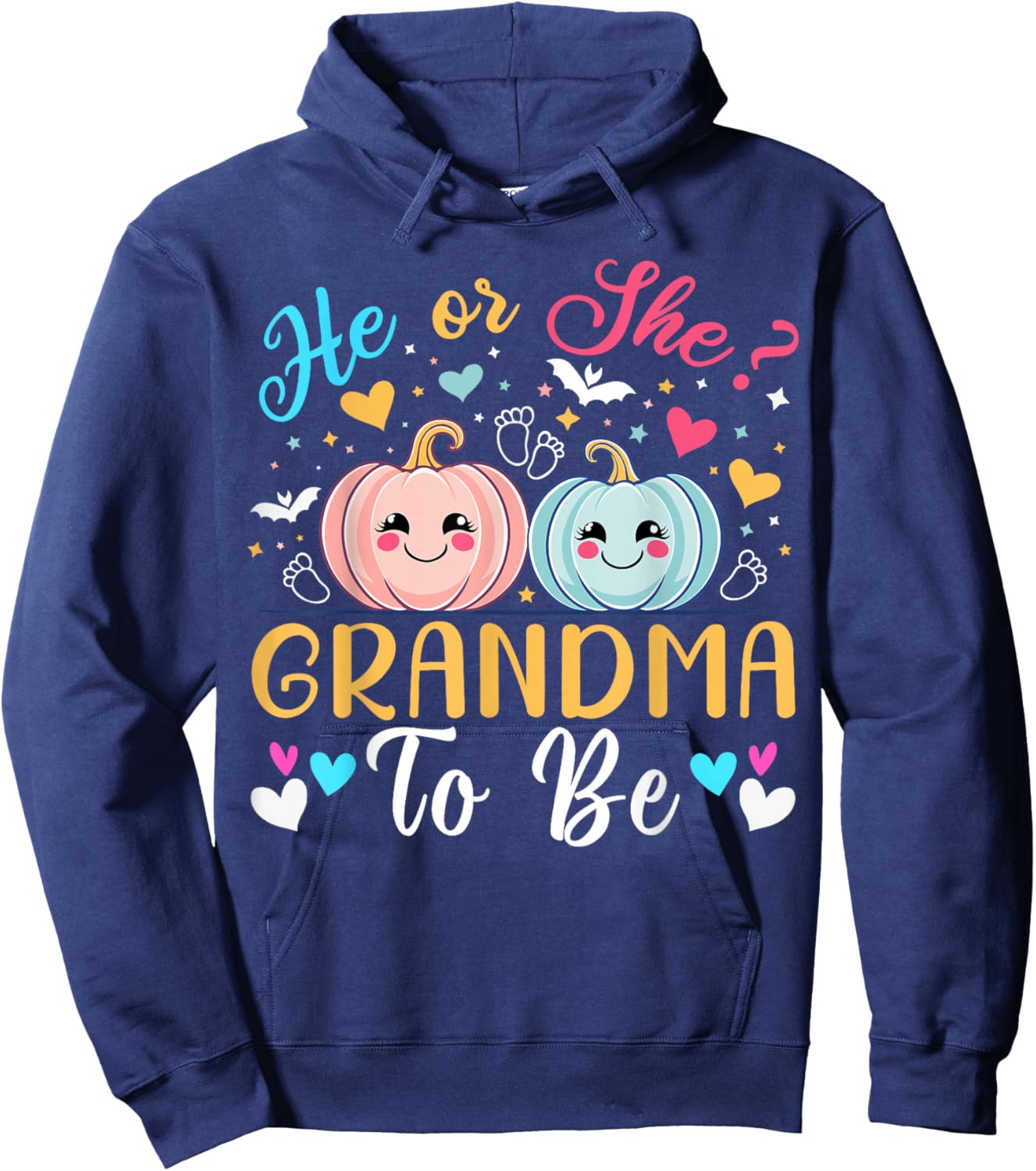 Halloween Gender Reveal He or She Grandma To Be Pumpkin Hoodie - Hoodie | Navy