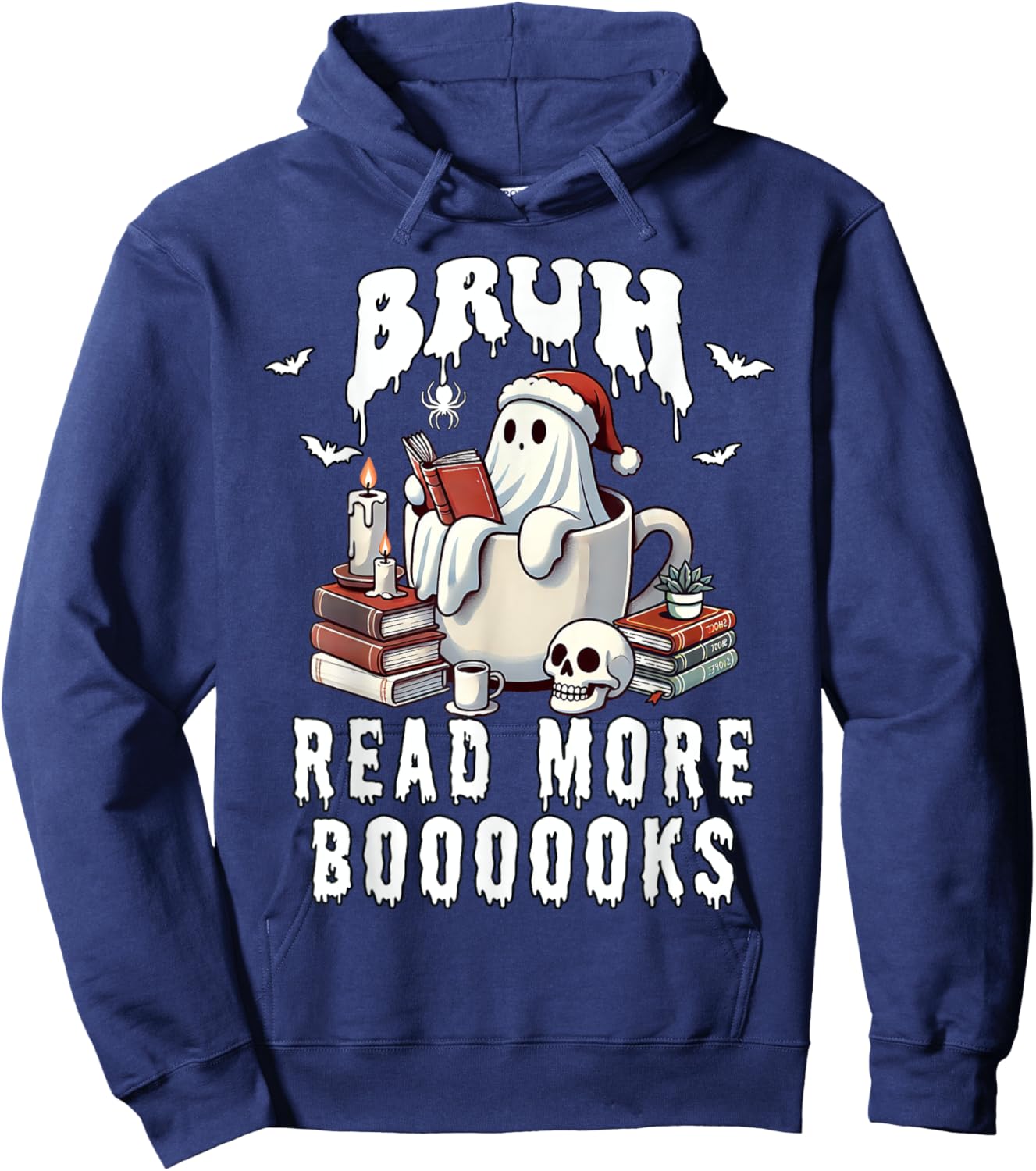 Halloween Bruh Read More Books Cute Funny Ghost Boo Spirit Hoodie - Hoodie | Navy