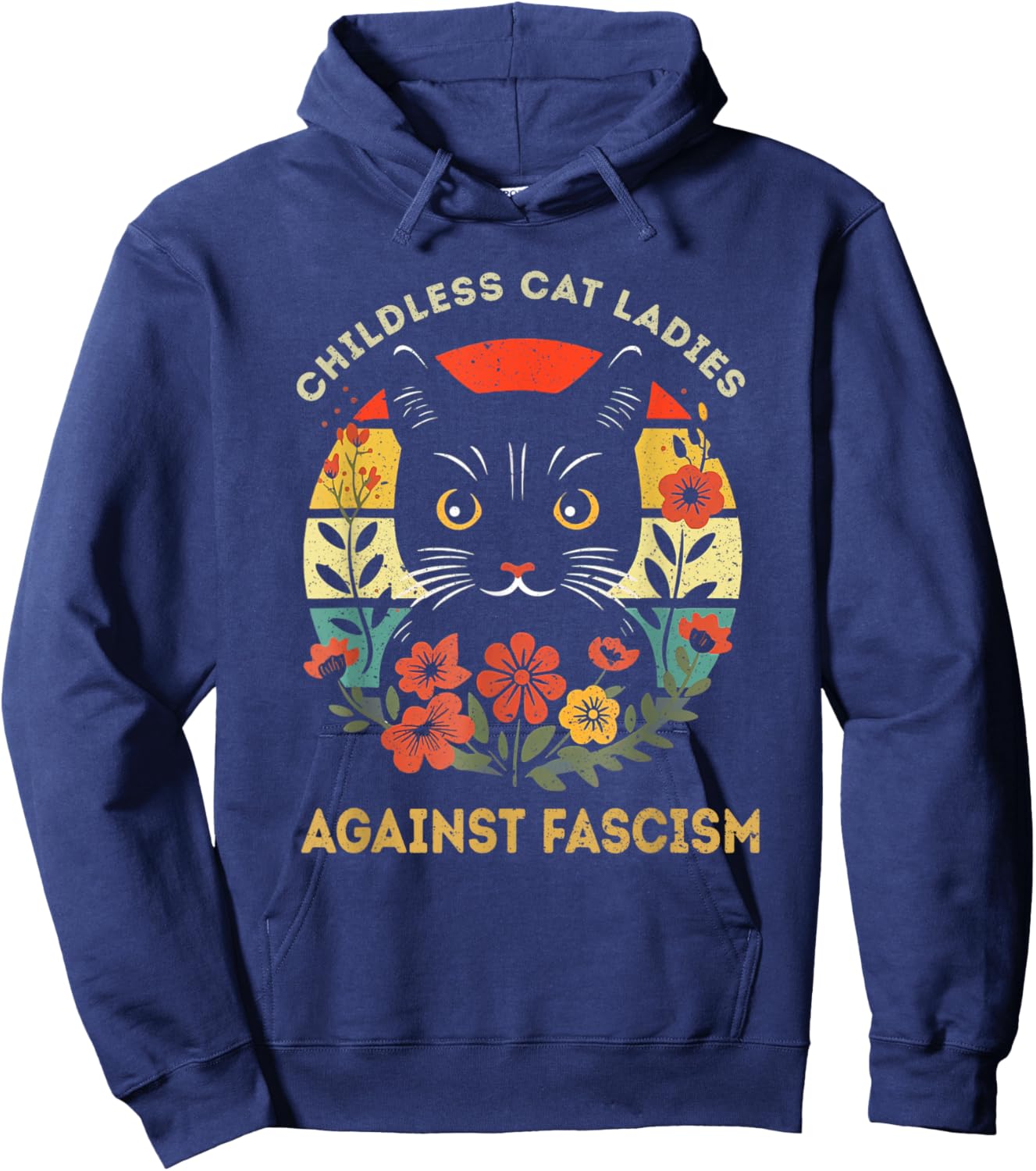 Childless Cat Ladies Against Fascism Funny Cat Feminist , Small, Black Hoodie - Hoodie | Navy