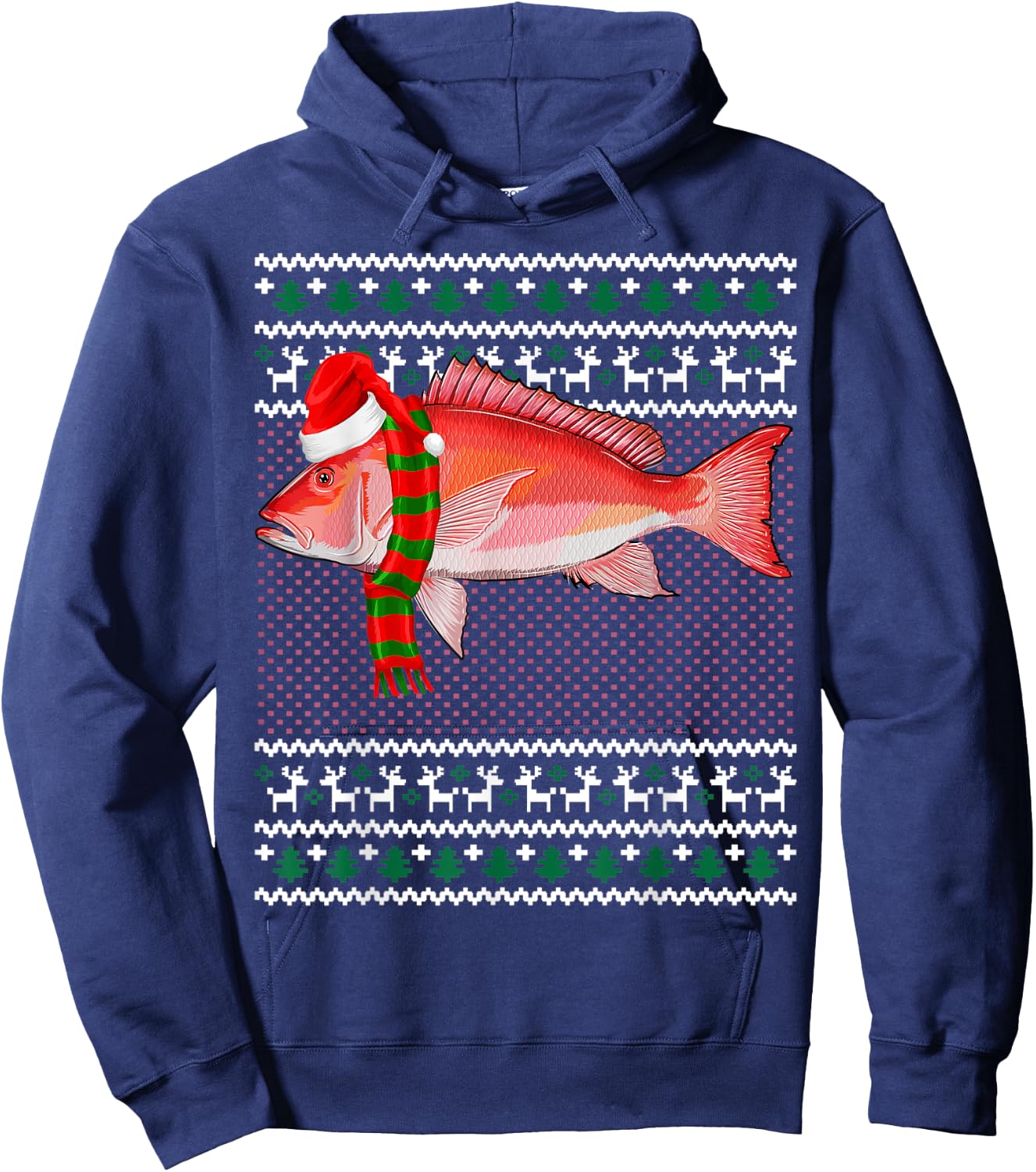 Funny Xmas Santa Hat Red Snapper Ugly Christmas Hoodie - Hoodie | Navy