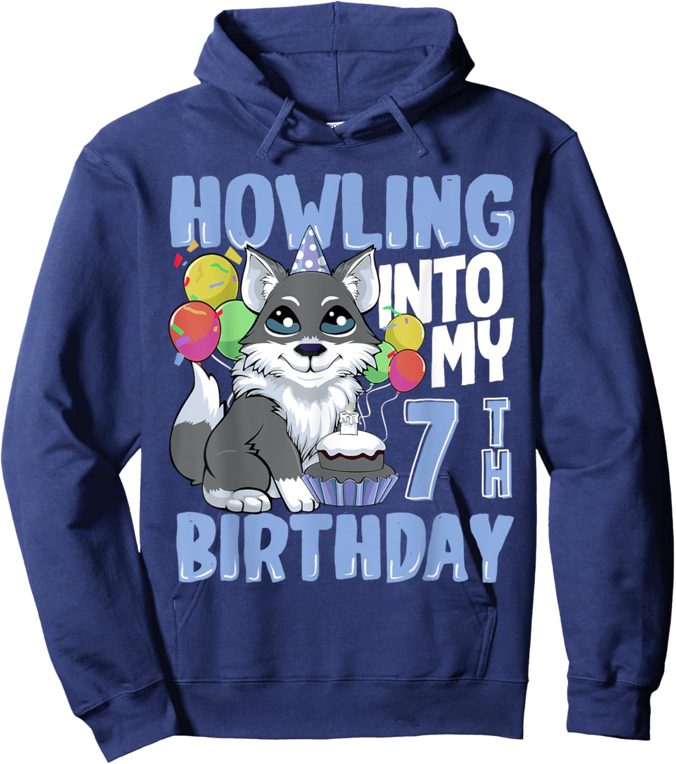 Wolf for 7 Year Old Birthday for 7th Birthday Wolf Kids Boys Hoodie - Hoodie | Navy