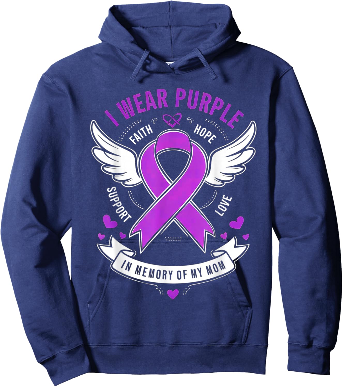 I Wear Purple In Memory of my Mom Alzheimers Awarenesss Hoodie - Hoodie | Navy
