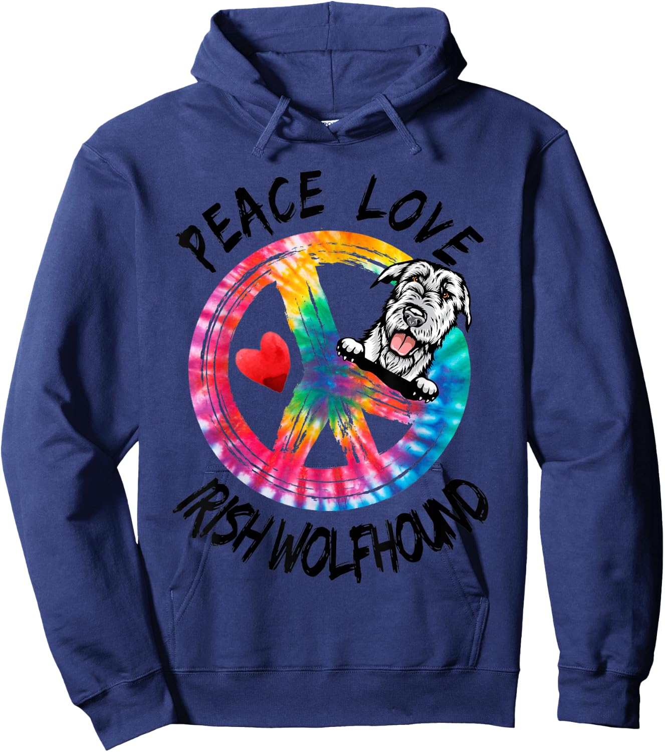 Peace Love Irish Wolfhound Tie Dye Rainbow Dog Lover Gifts Hoodie - Hoodie | Navy