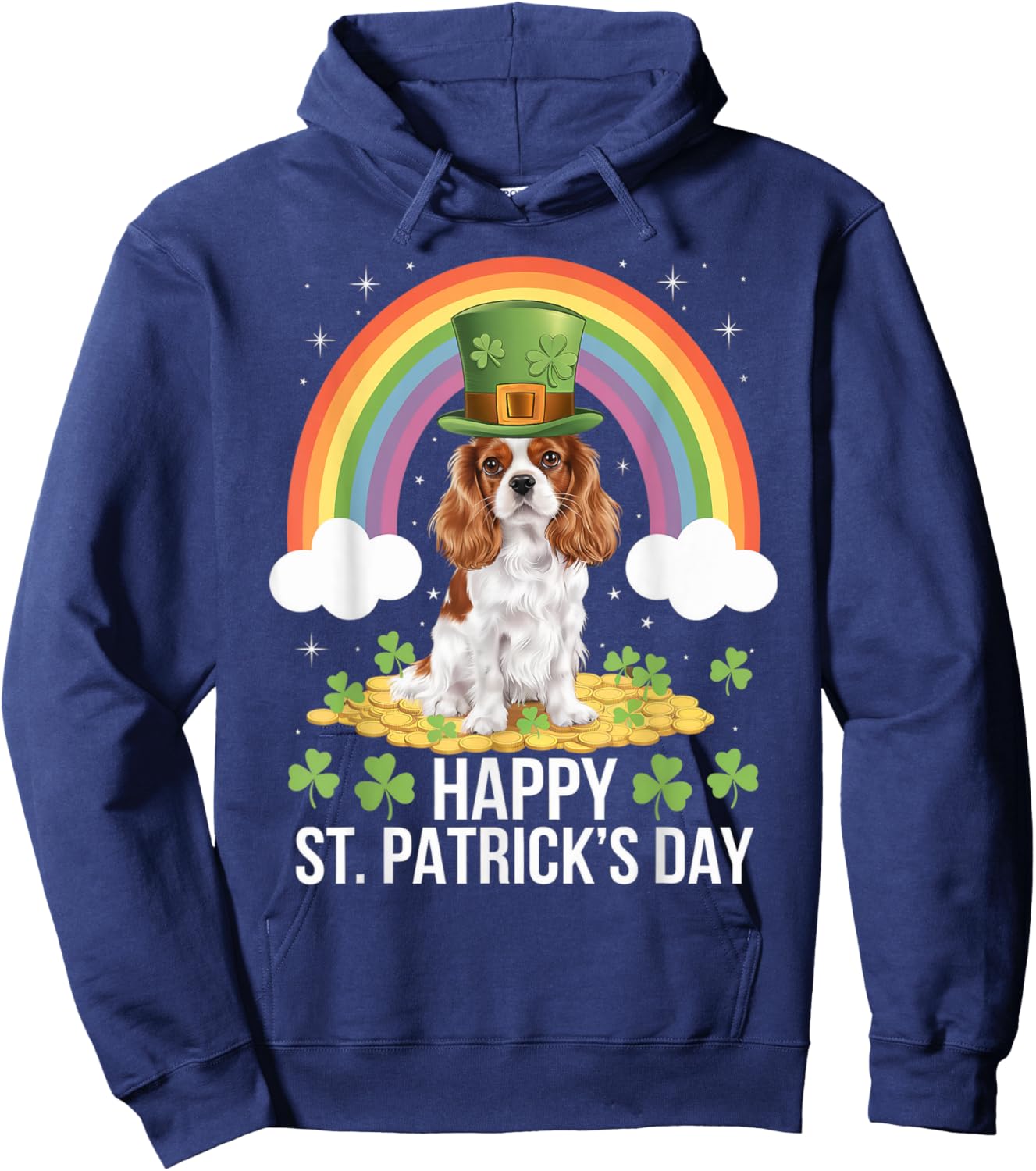Cavalier on Cavalier King Charles Spaniel St Patricks Day Hoodie - Hoodie | Navy