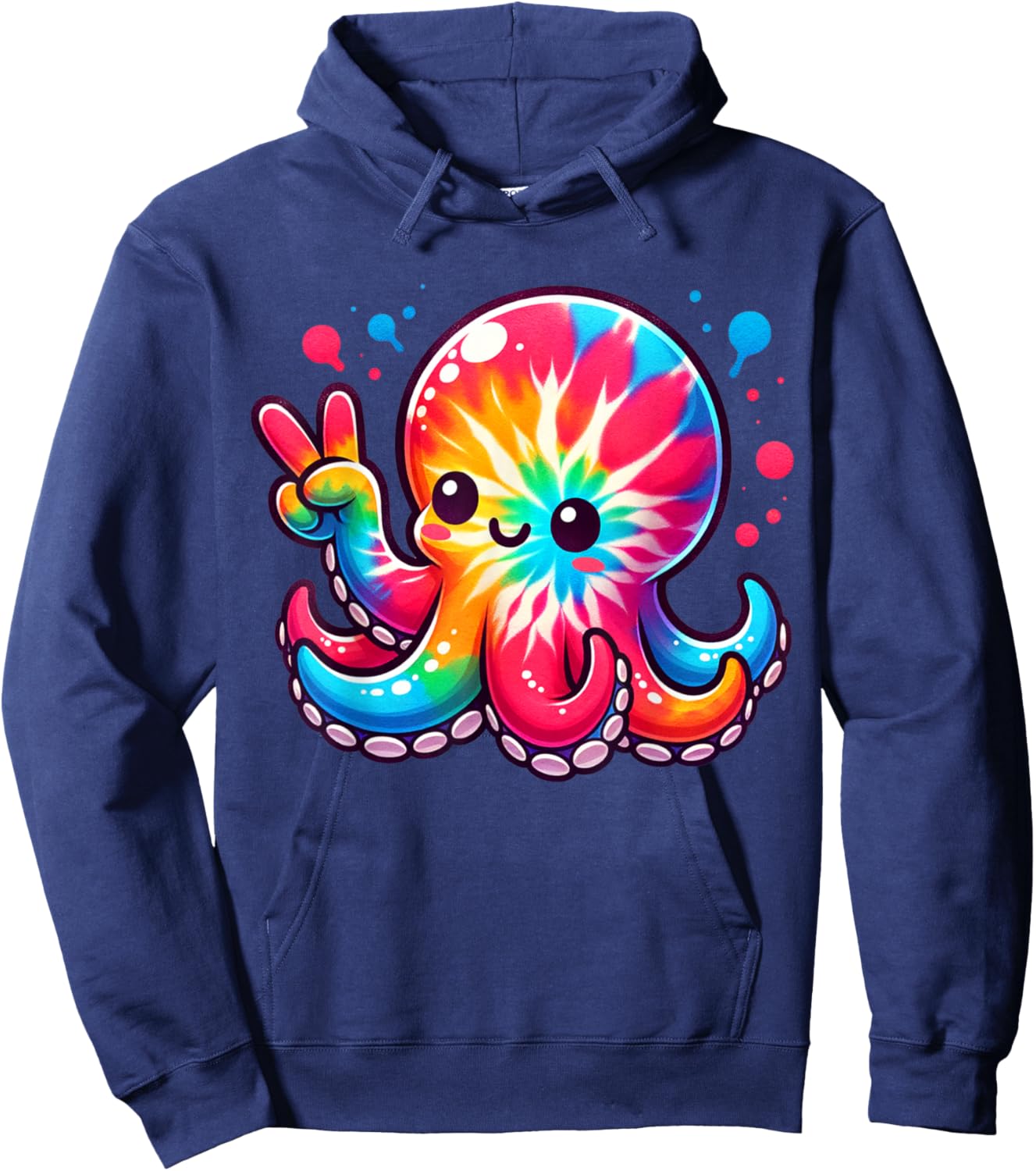 Cute Tie-Dye Octopus Peace Sign Hippie - Cute Octopus Love Hoodie - Hoodie | Navy