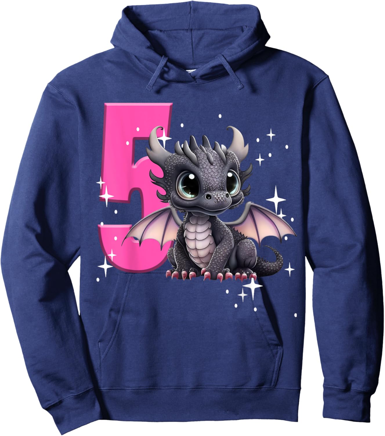 5th Birthday Shirt Dragon Party Birthday Girl Pink Five 5 Hoodie - Hoodie | Navy