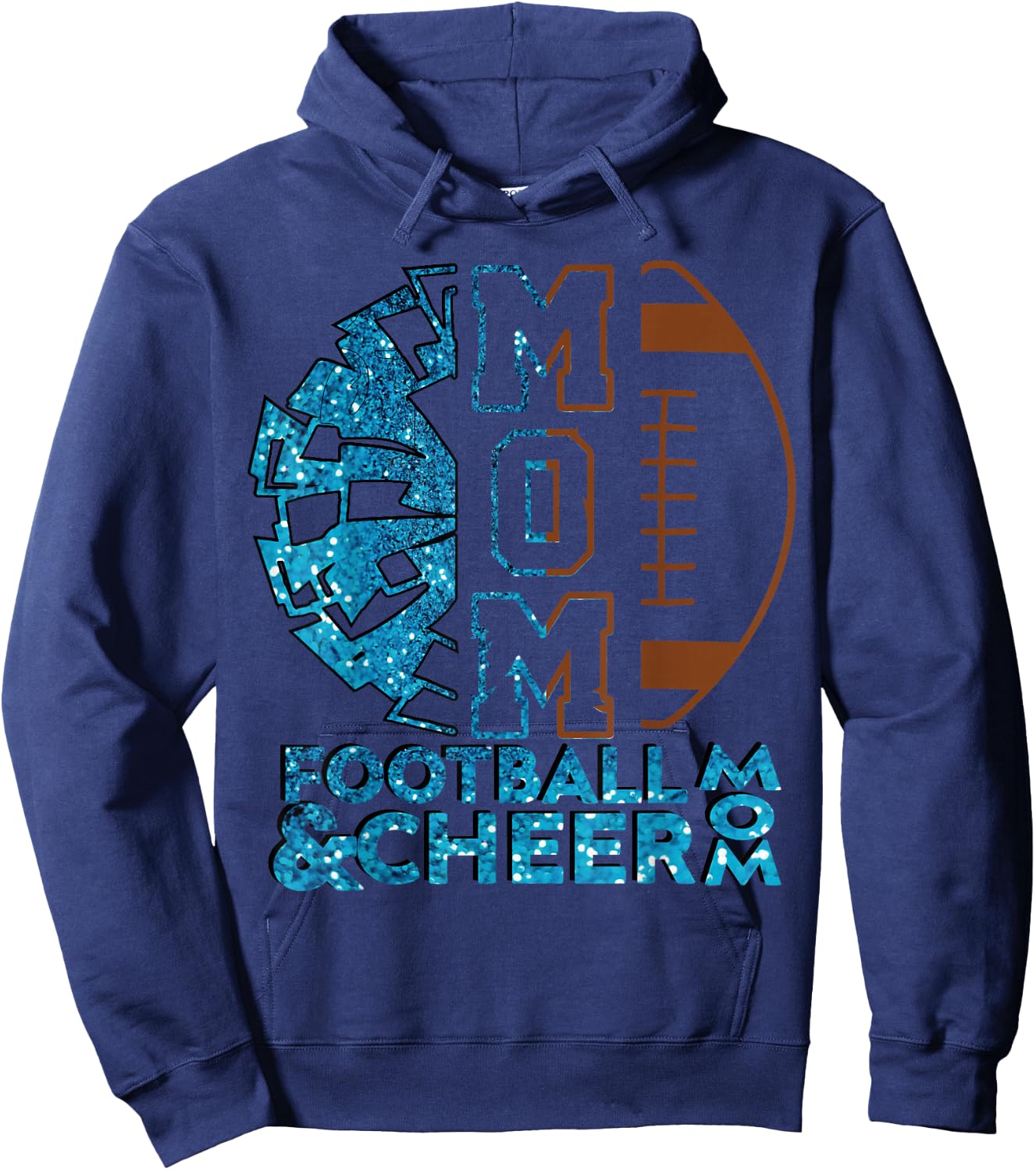 Cheer Football Cheerleading Mom Of Both Messy Bun Bleached Hoodie - Hoodie | Navy