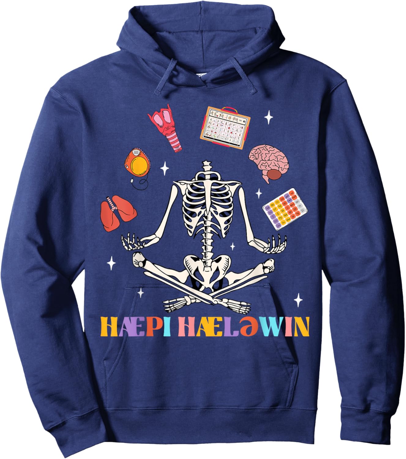 Speech Therapy Therapist SLP Spooky Skeleton Halloween Funny Hoodie - Hoodie | Navy