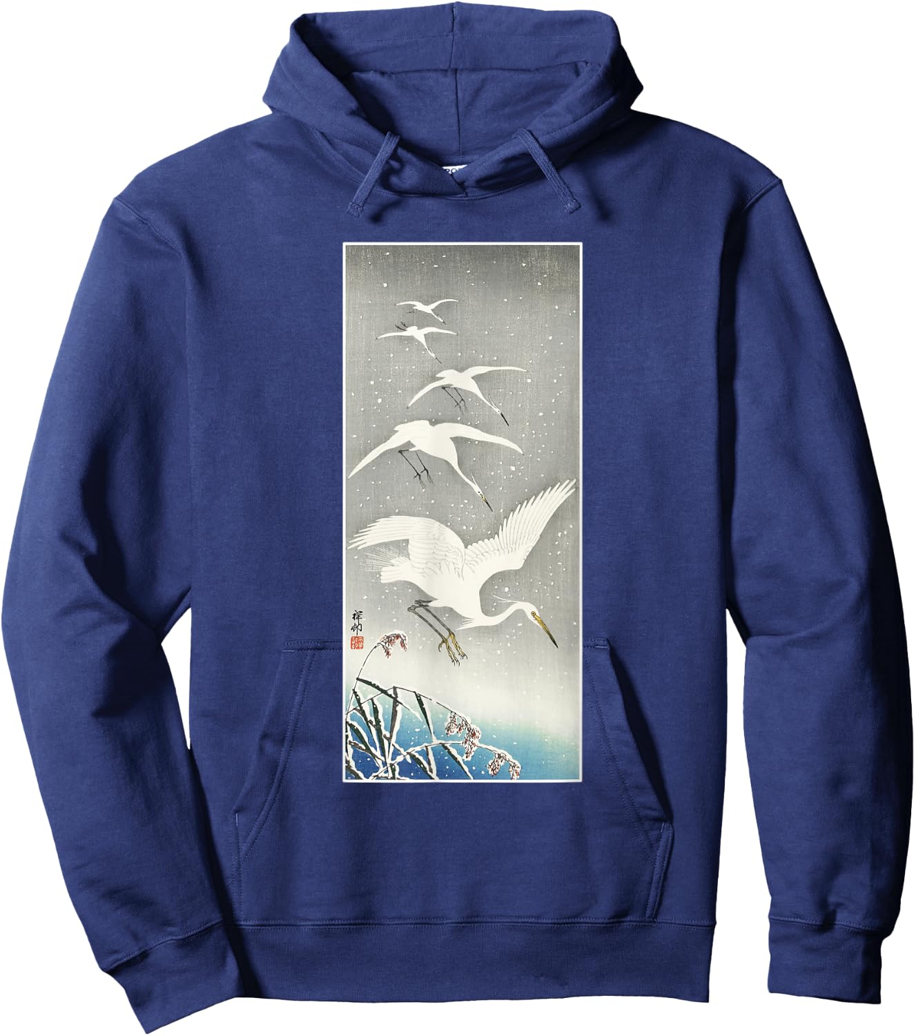 Japanese Crane Egret Bird Vintage Japan Art Birdwatching Hoodie - Hoodie | Navy