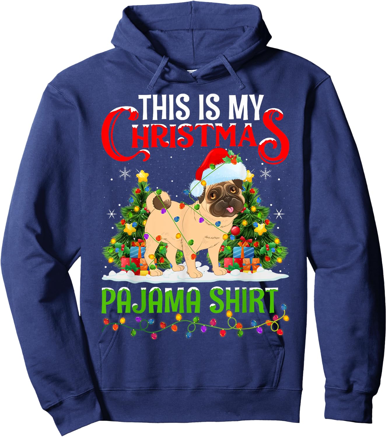 English Mastiff Dog Xmas Lights This Is My Christmas Pajama Women Kids Hoodie - Hoodie | Navy
