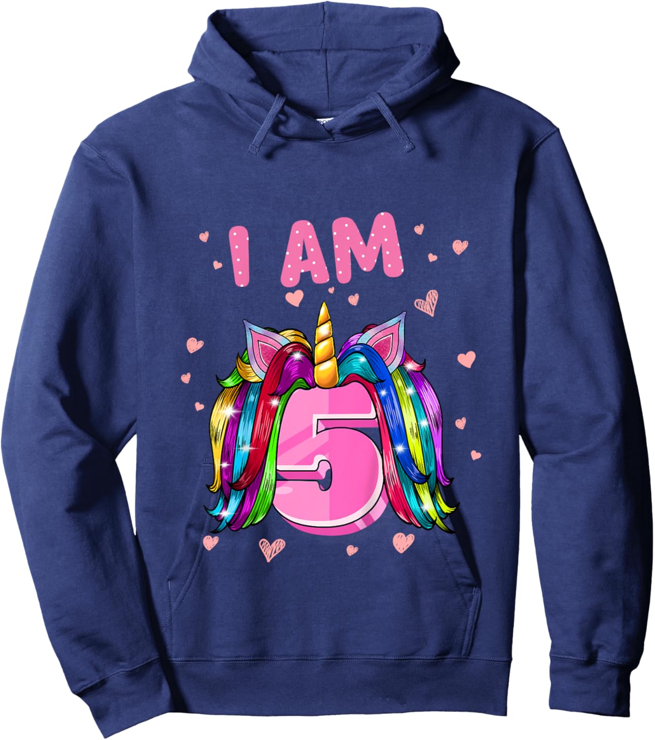 Girl 5th Birthday Unicorn I Am 5 Hoodie - Hoodie | Navy