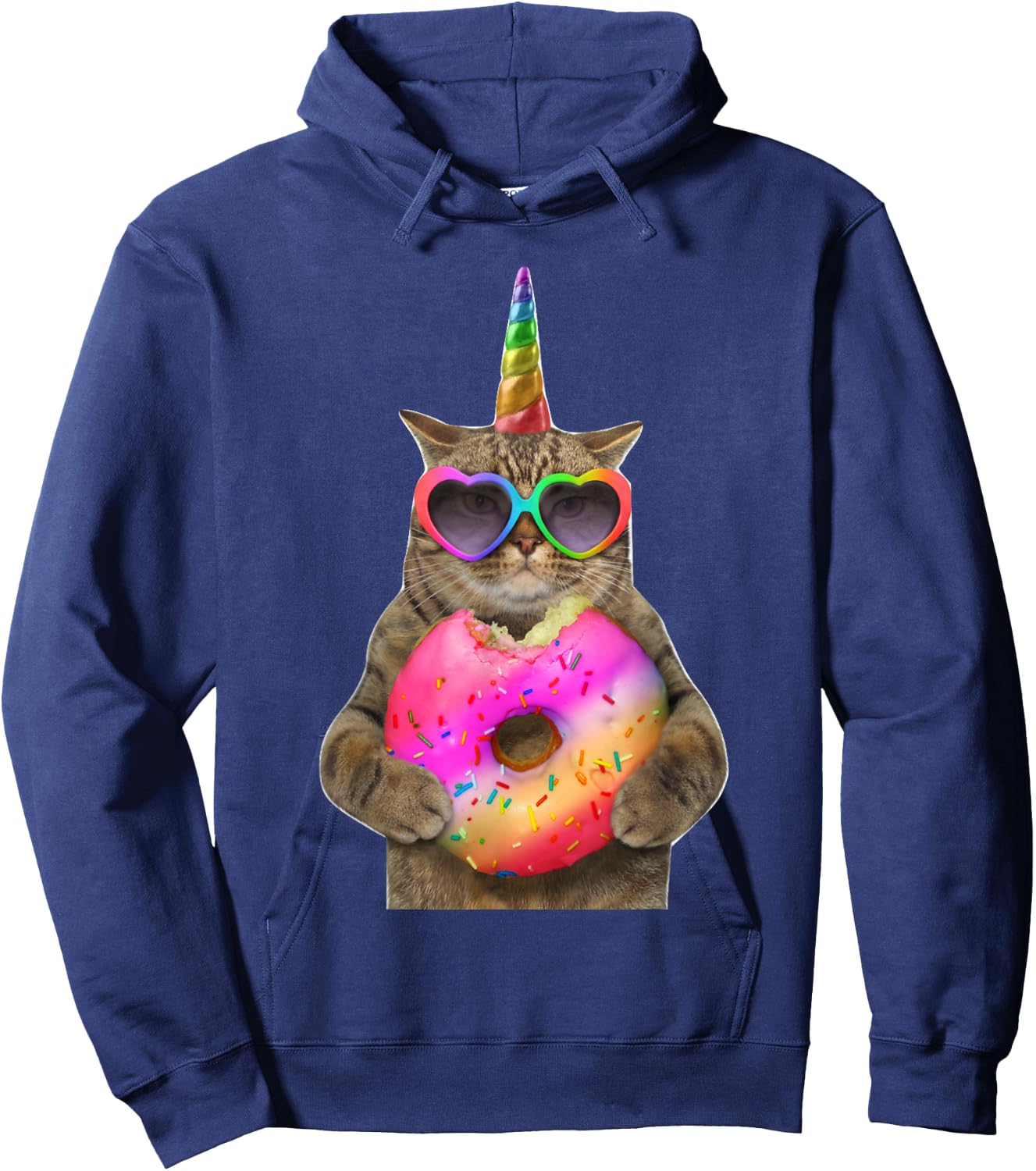 Humor cat with donut, Funny cat bites donut Women Kids Hoodie - Hoodie | Navy