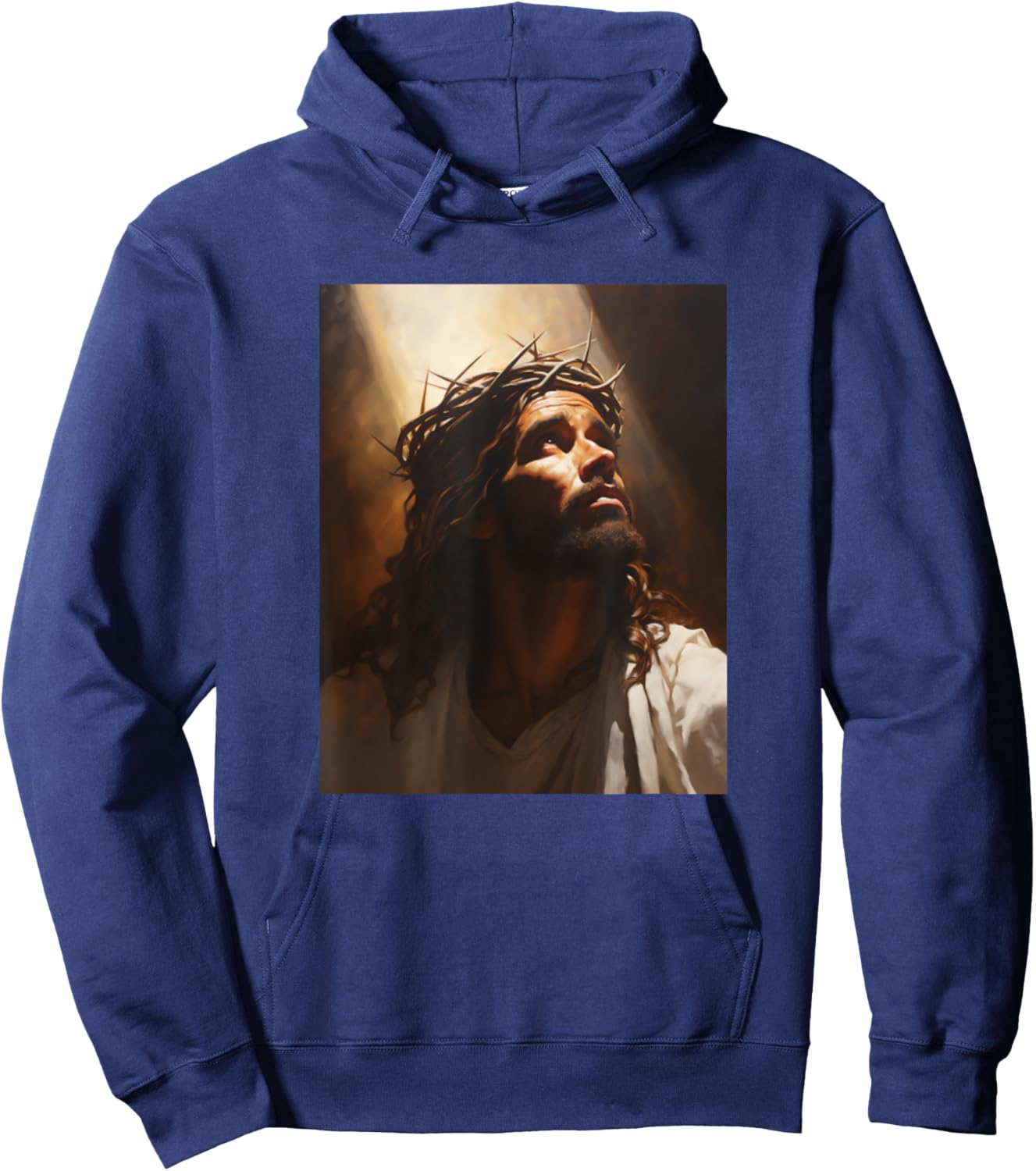 Jesus Christ In Light Wearing Crown Of Thorns Face Of Jesus Hoodie - Hoodie | Navy